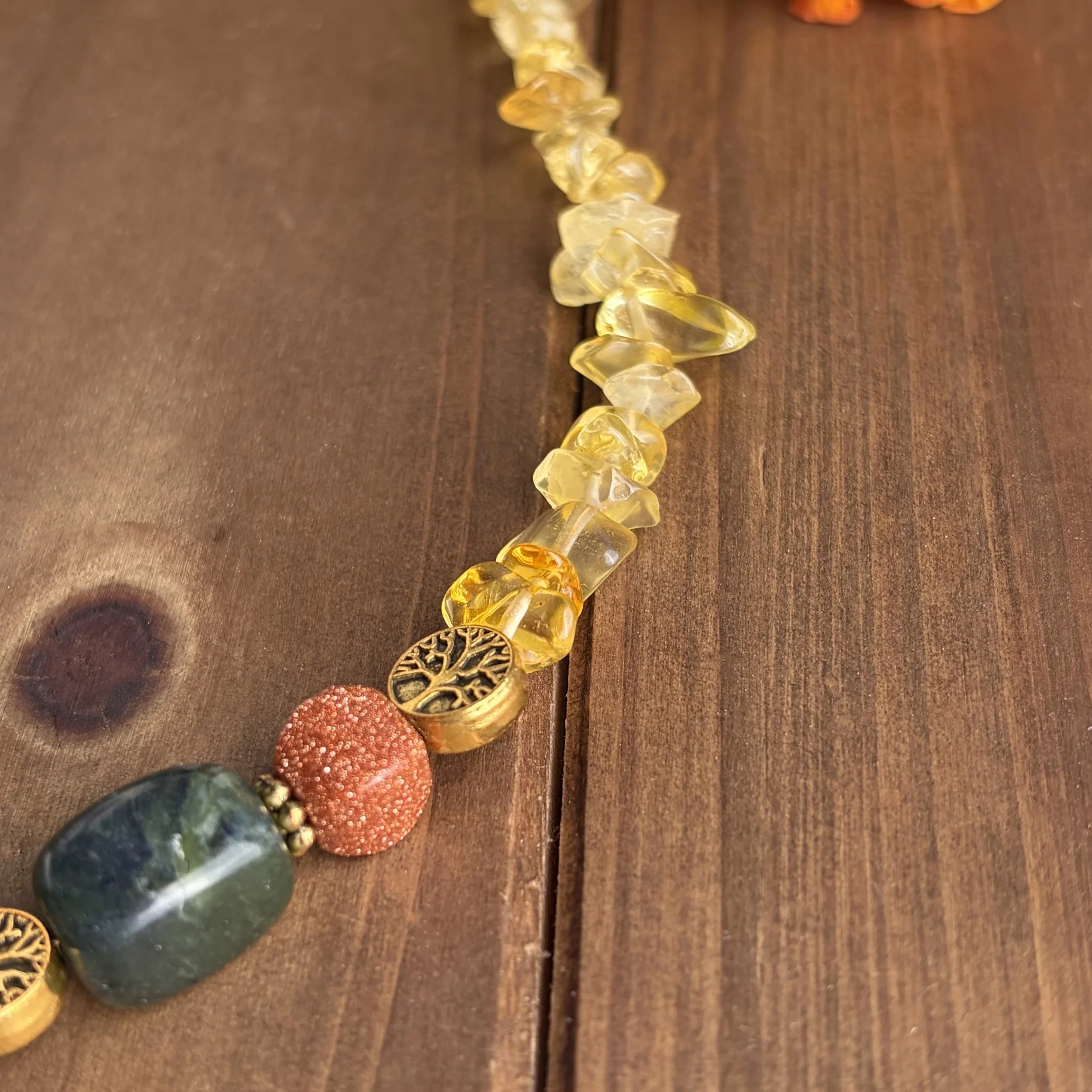 Citrine necklace with Jade and Goldstone