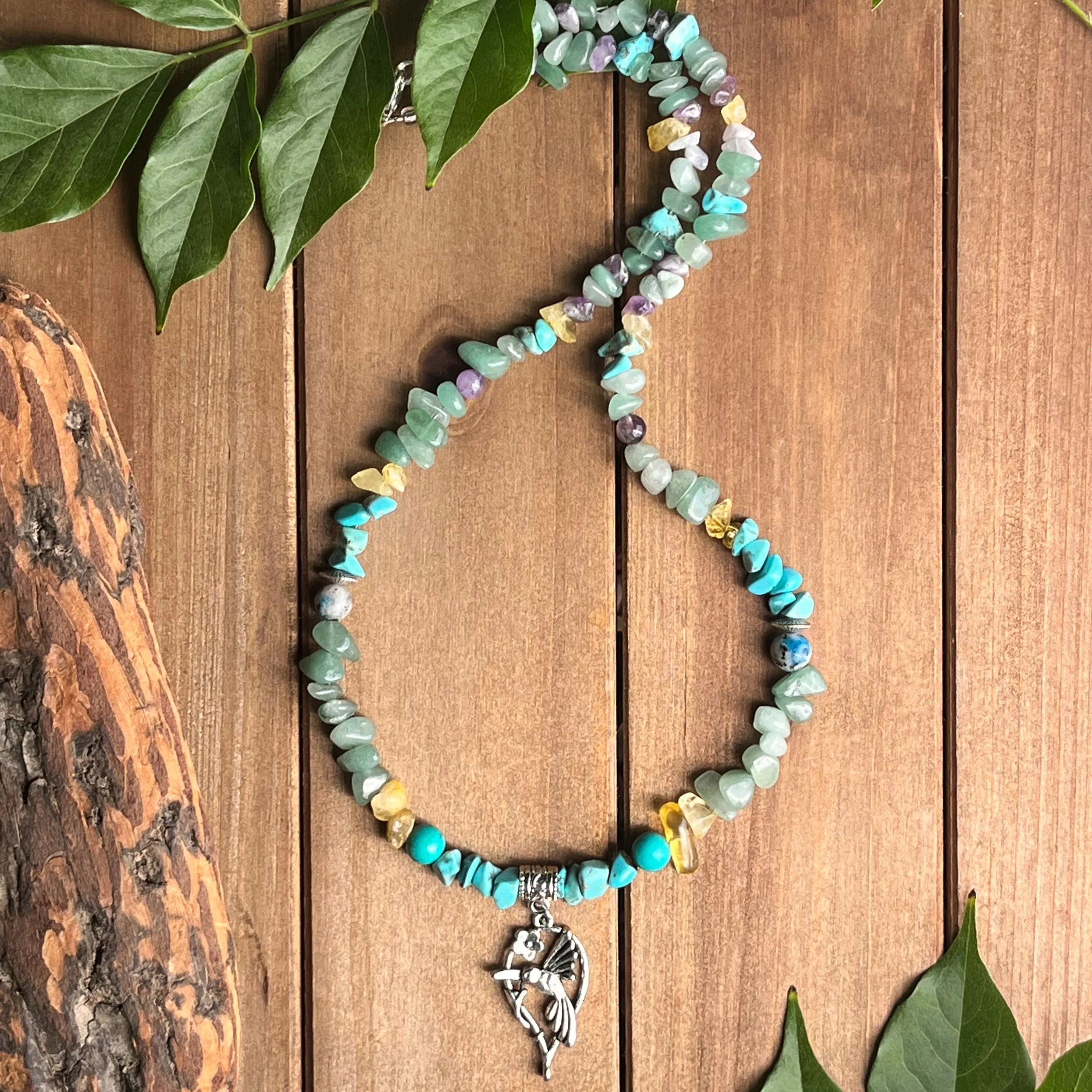 mixed gemstone hummingbird necklace