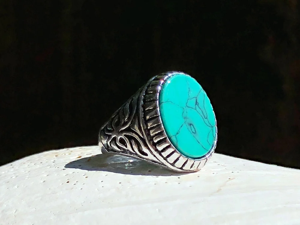 men's blue green gemstone ring