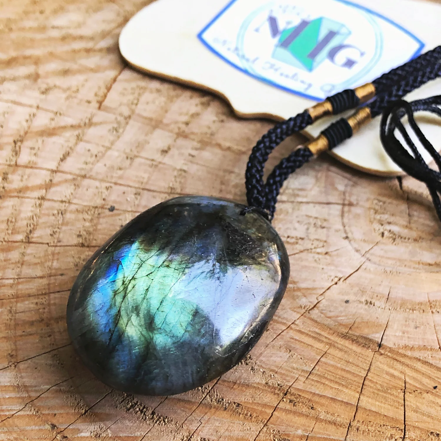 Labradorite tumbled pendant amulet necklace