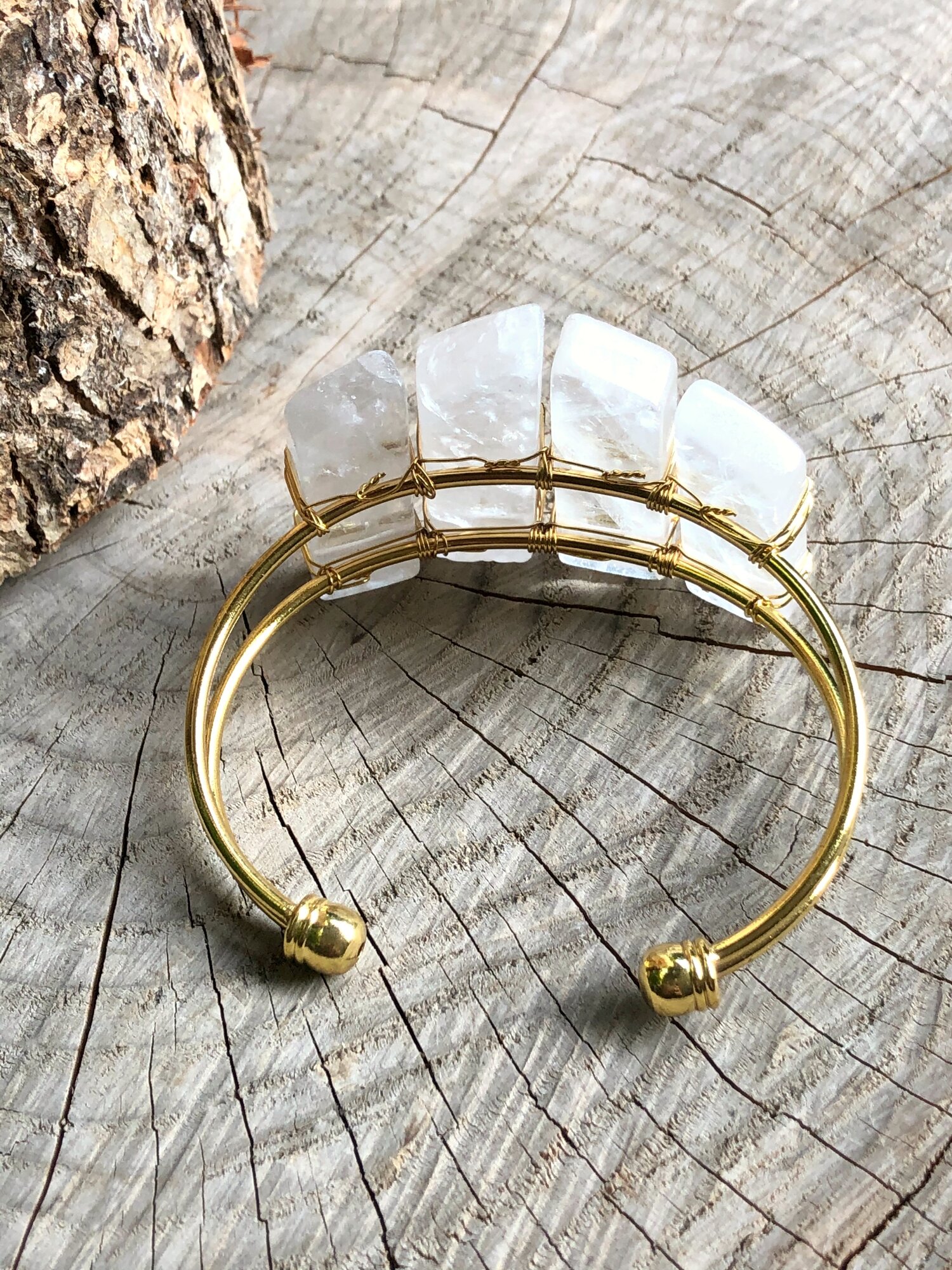 Quartz Crystal Wire Wrapped Bracelet Gold