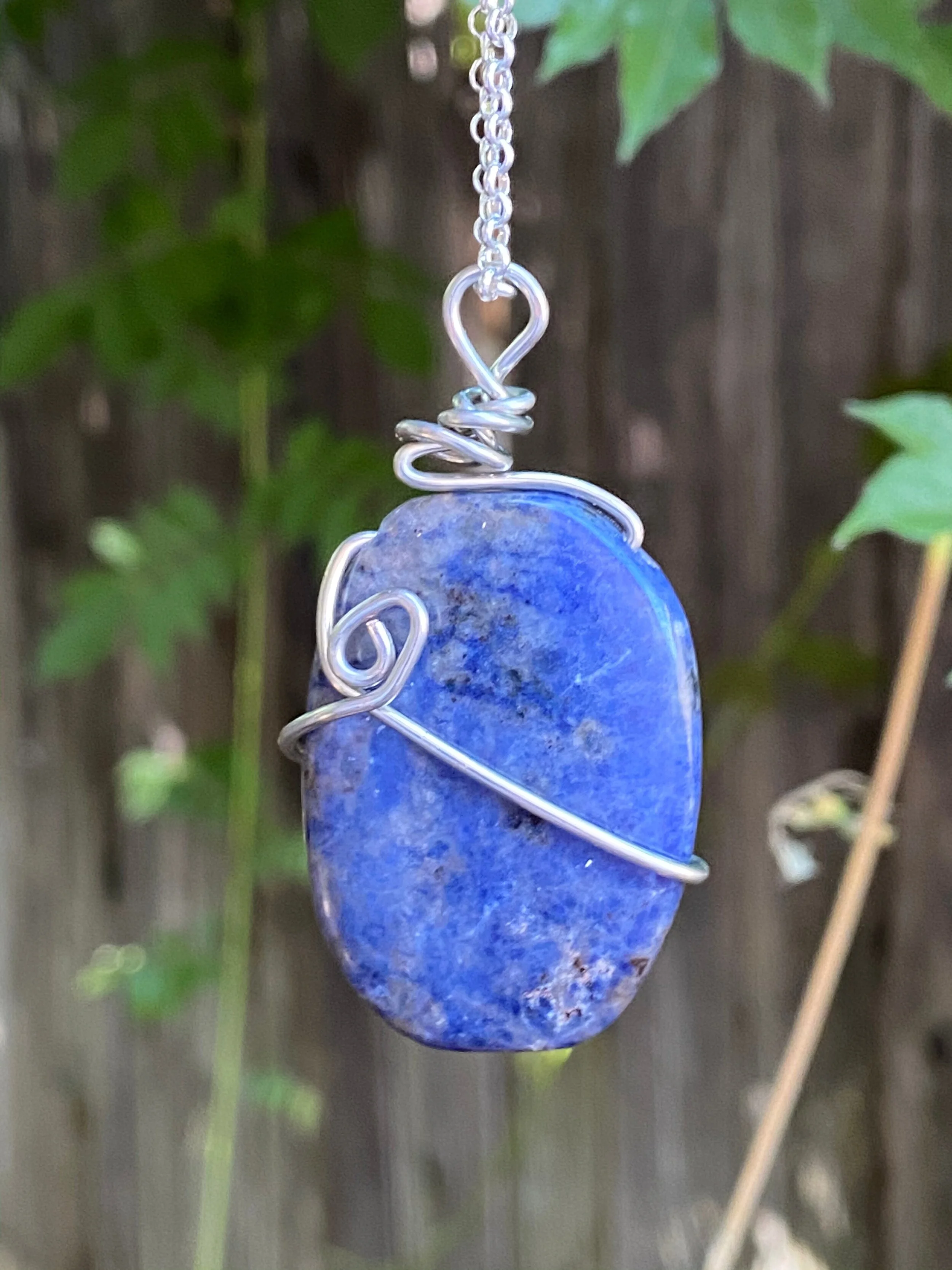 Sodalite Wire Wrapped Gemstone Necklace for Politeness 20"
