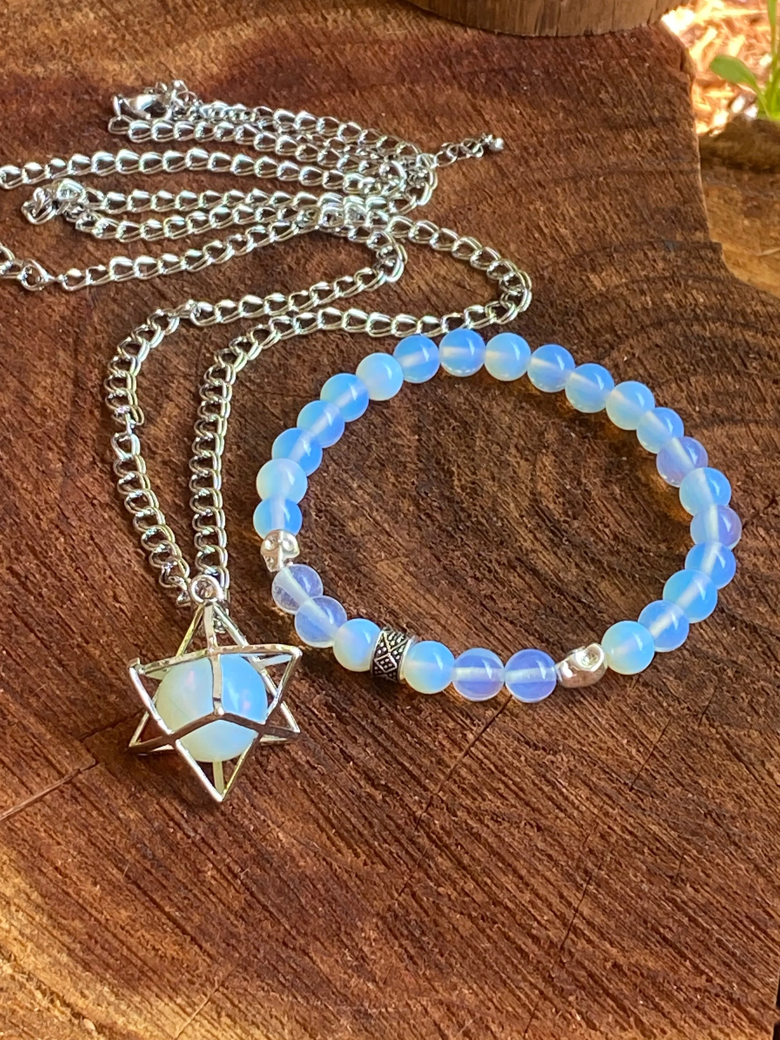 Opalite Star Necklace and Bracelet Set for Rebirth (Large)