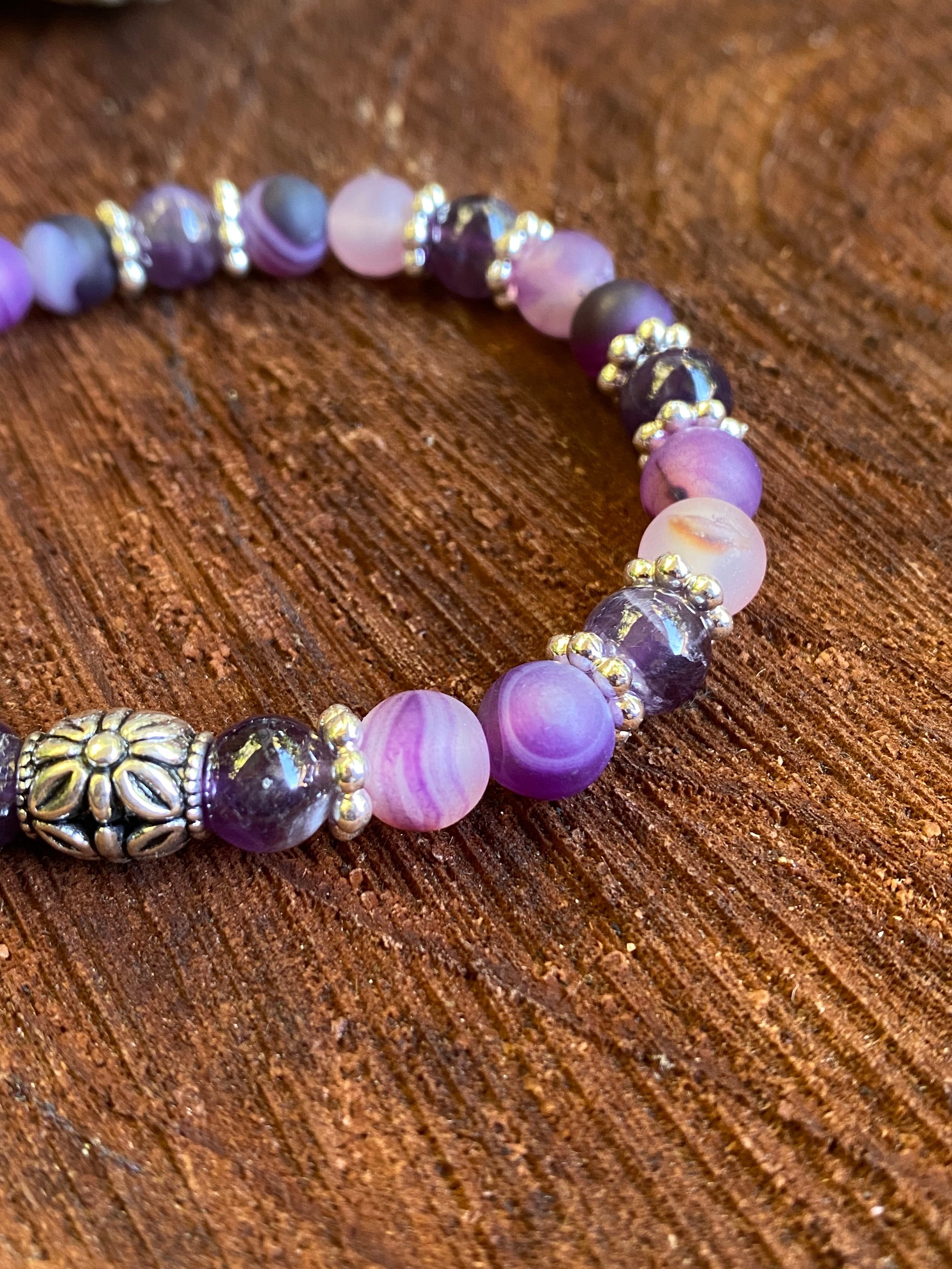 Handmade Natural Purple Agate Crystal Healing Chakra Gemstone Stretch Bracelet