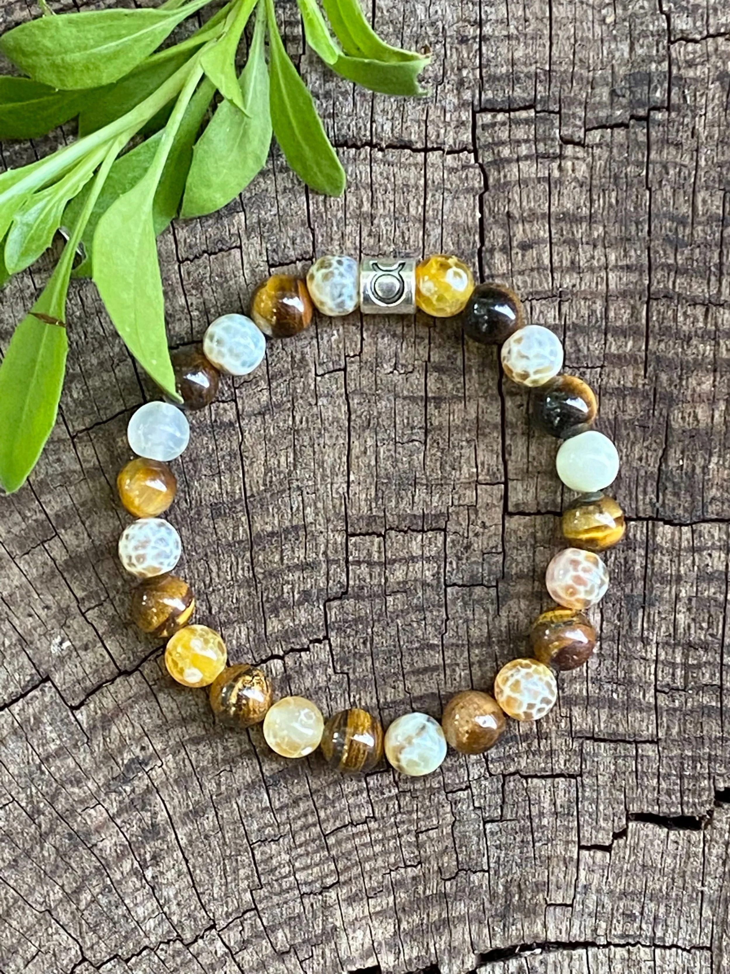 Taurus Tiger Eye with Yellow Fire Agate Bracelet