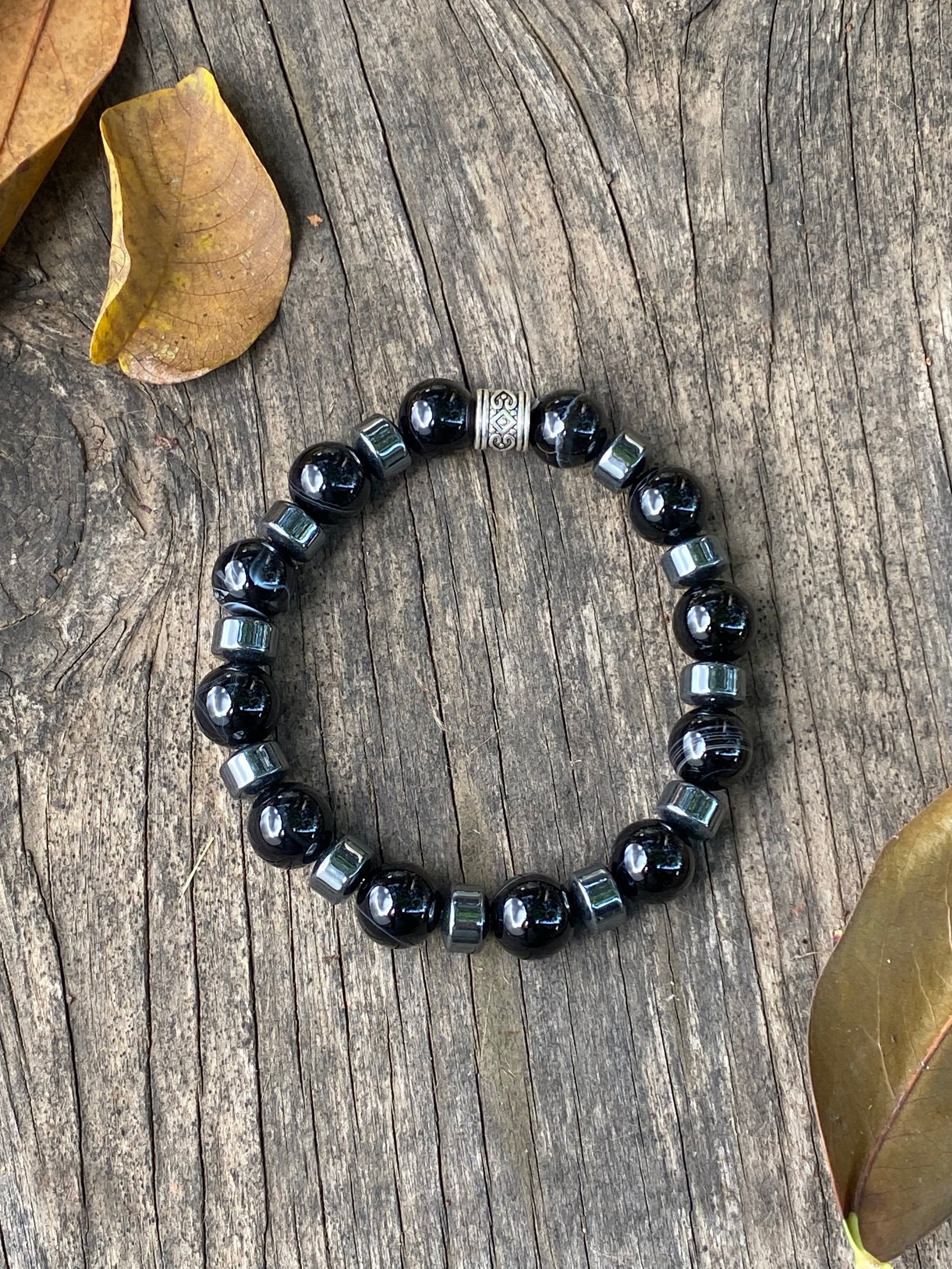Natural Gemstone ELASTIC bracelet 10mm Black Agate beads JASPER BEADS 