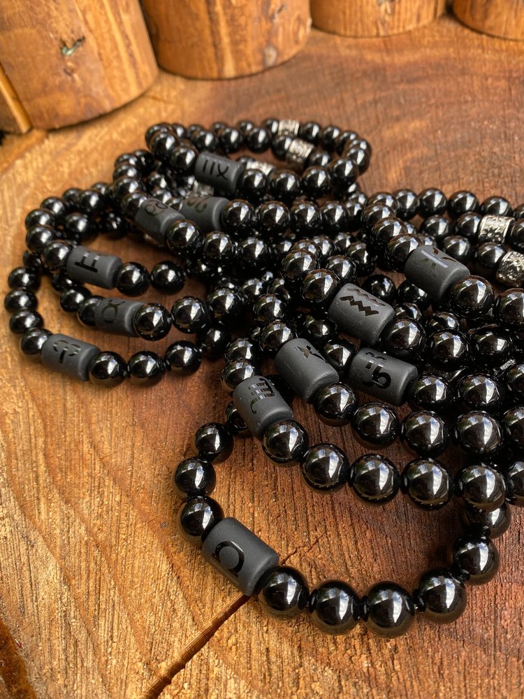 Zodiac Black Onyx Large Bead Bracelets for Personal Strength