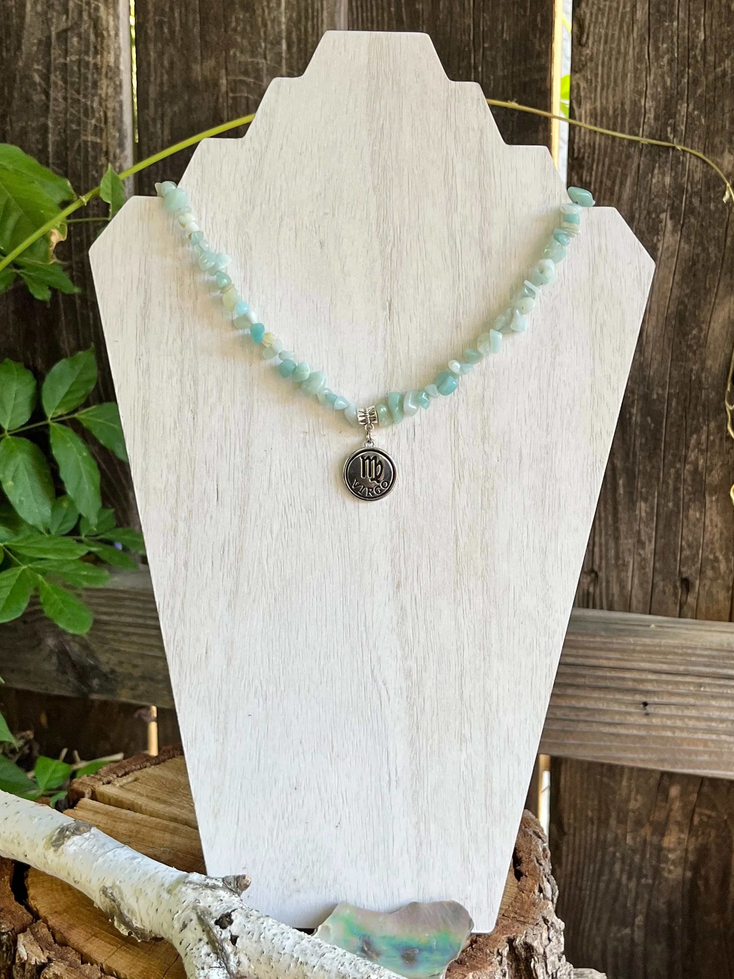 Virgo Amazonite Gemstone Chip Necklace for Courage and Communication 18"