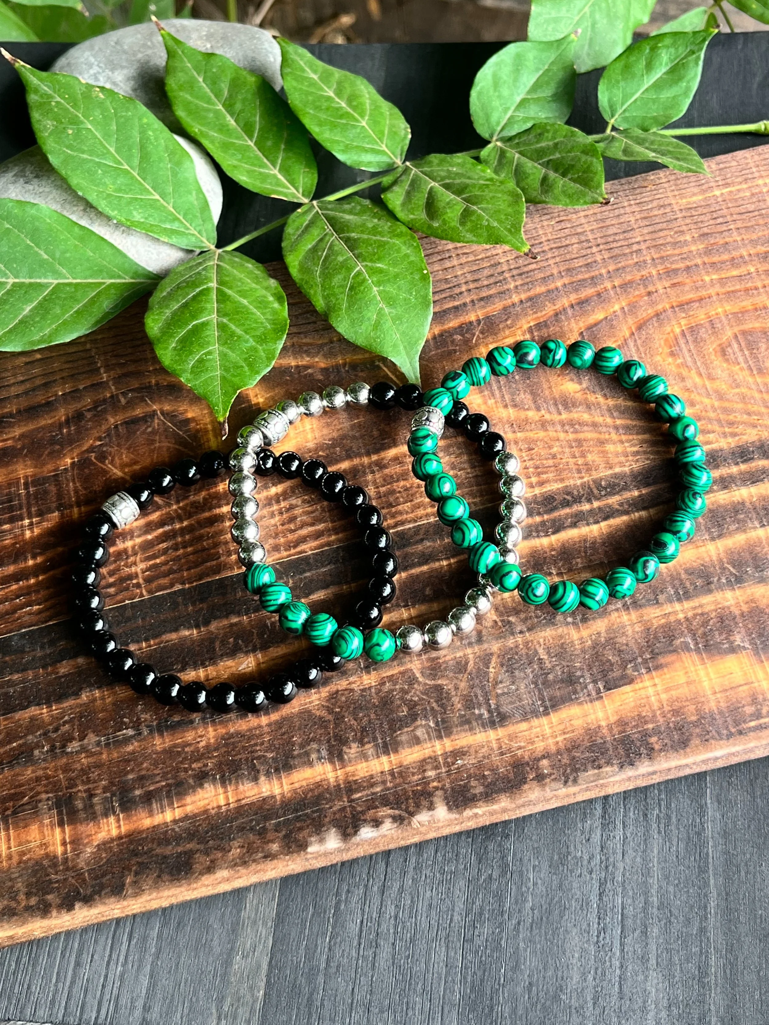 Black Jasper with Malachite Gemstone Bracelet Set