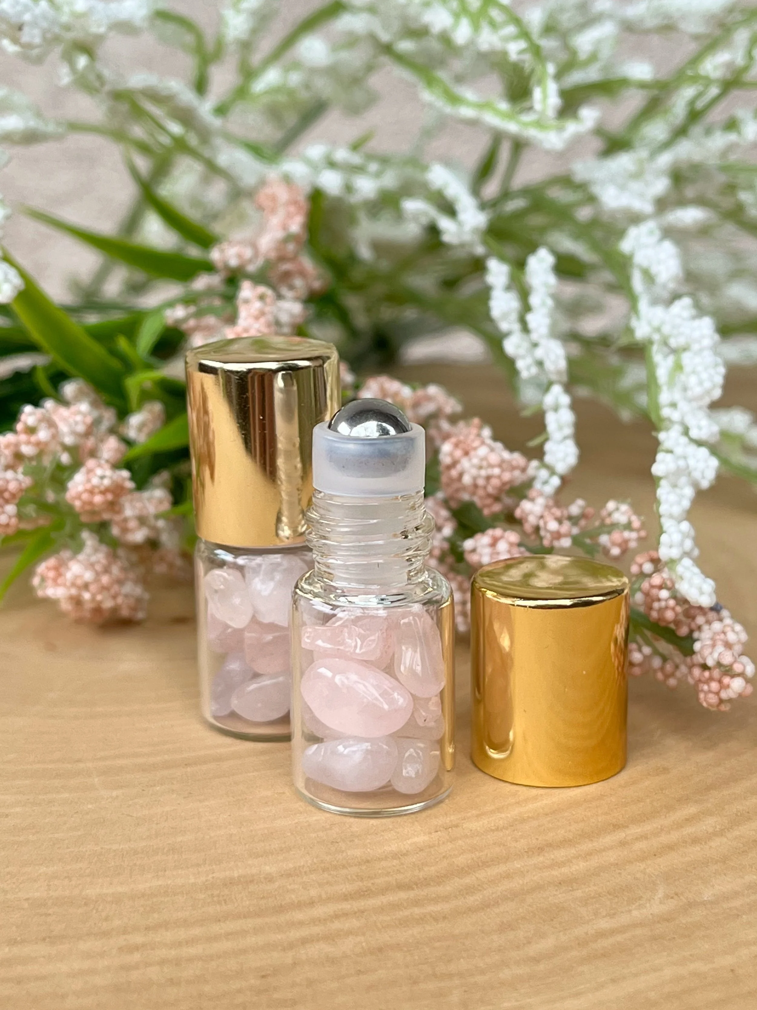 Rose Quartz Mini Gemstone Roller Bottle for Essential Oil