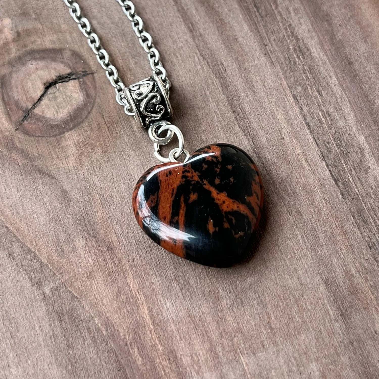 Mahogany Obsidian heart shape necklace on cord. $2 Mahogany Obsidian Heart Pendant - Etsy main image 3
