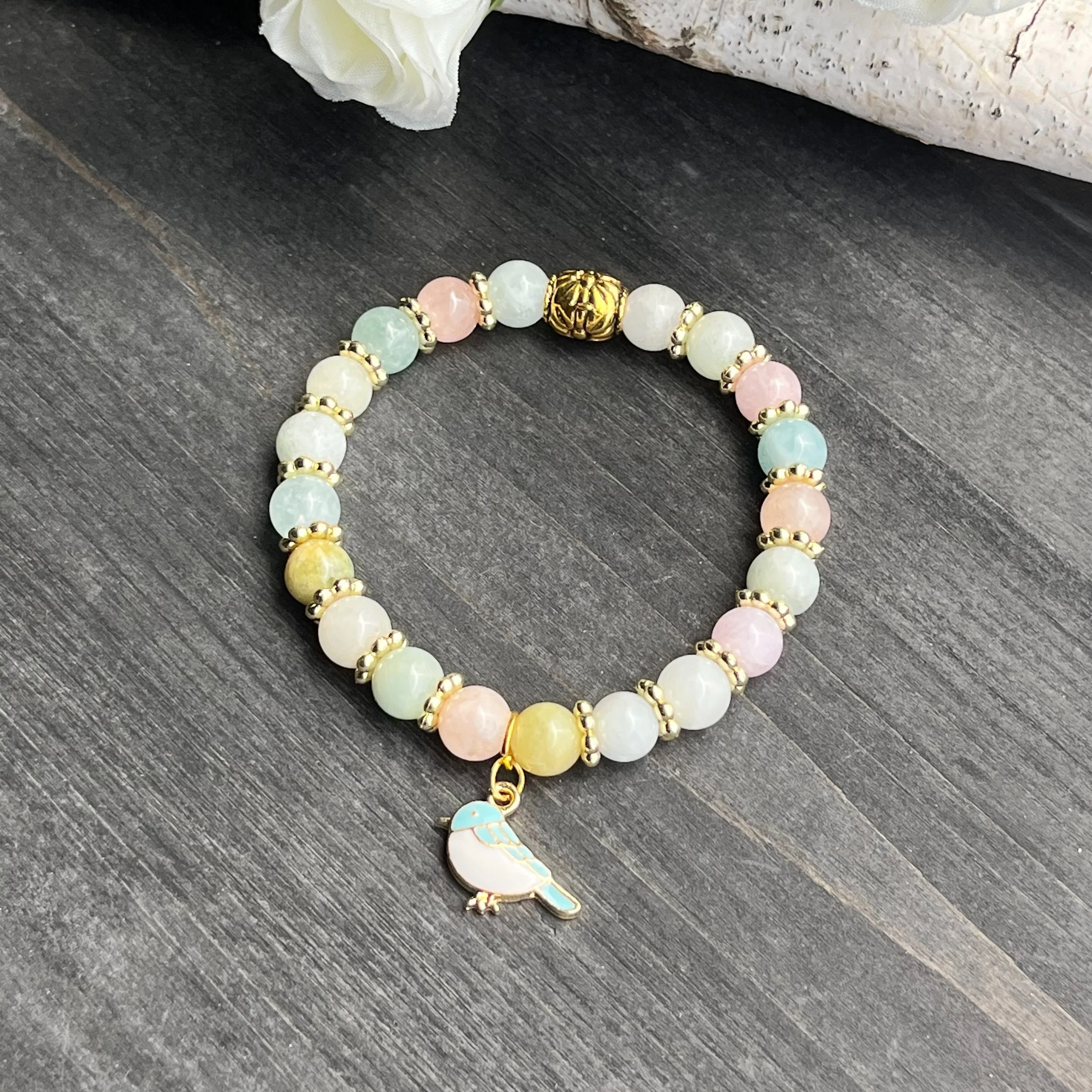 Morganite bird bracelet