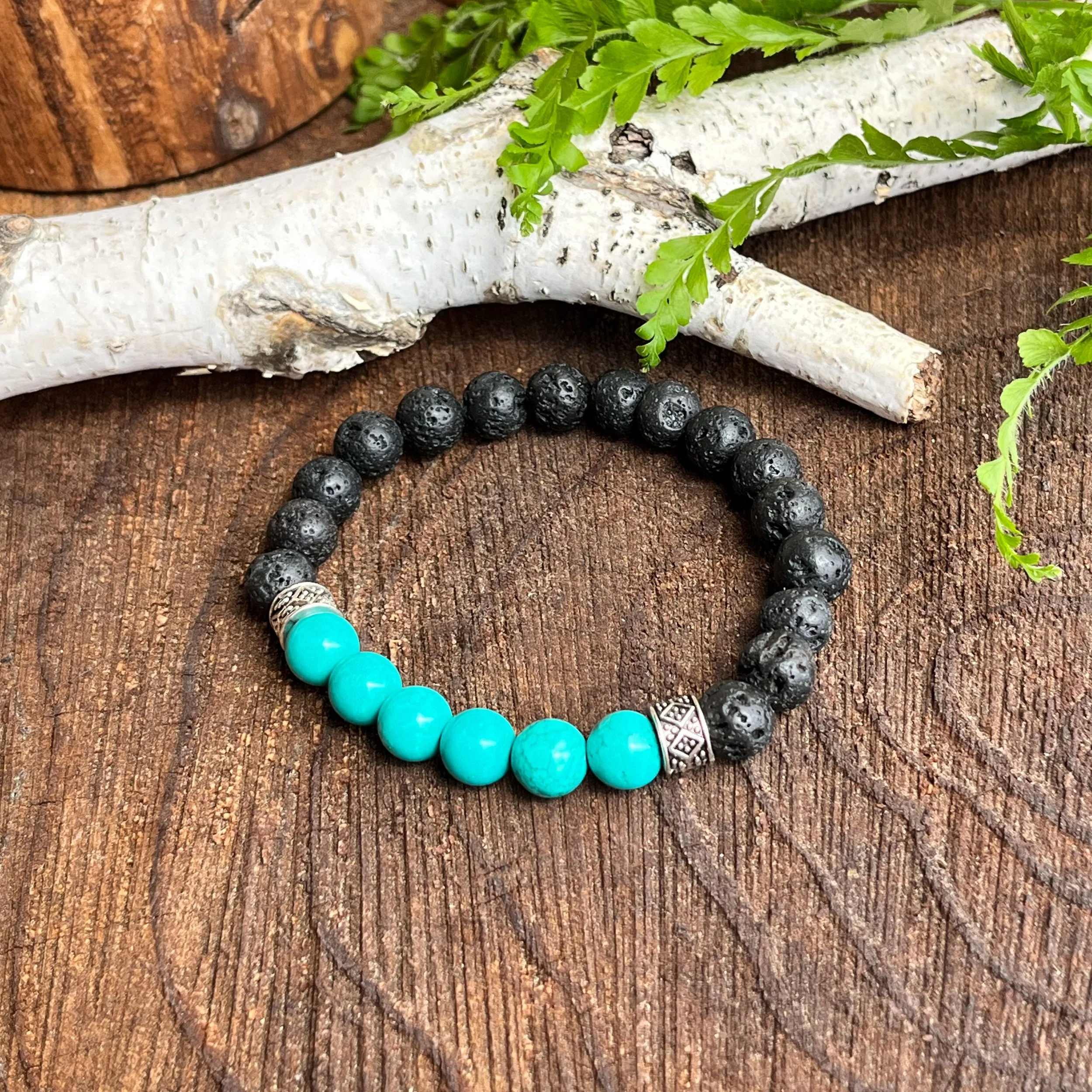5-Pack Beaded Cross Bracelets For Women & Men - Lava Rock, Turquoise, Tiger Eye Natural Stone Stretch Bracelets