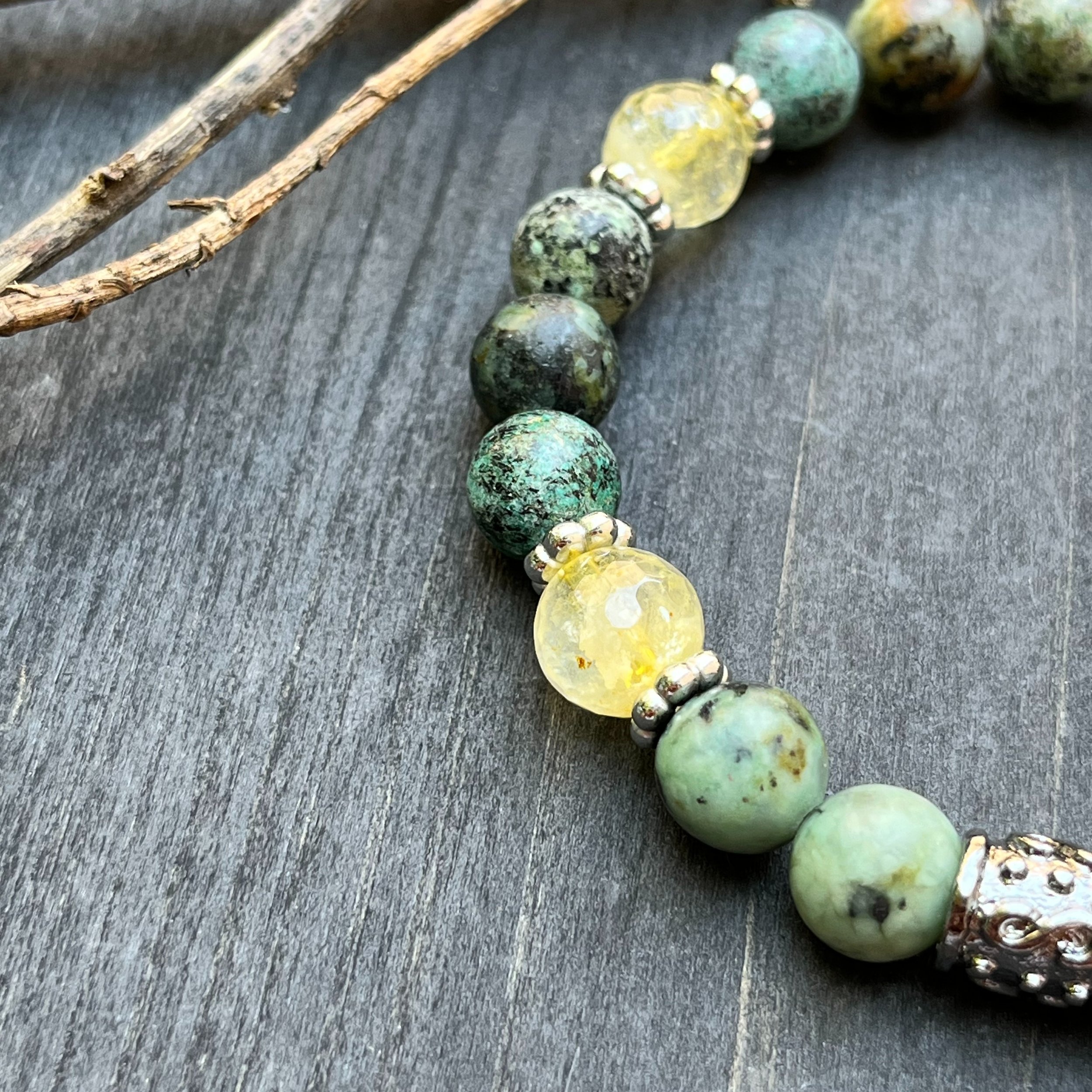 African Turquoise, Onyx, Pyrite, Opal Stacking Healing Zen Bracelet - Rei  of Light Jewelry