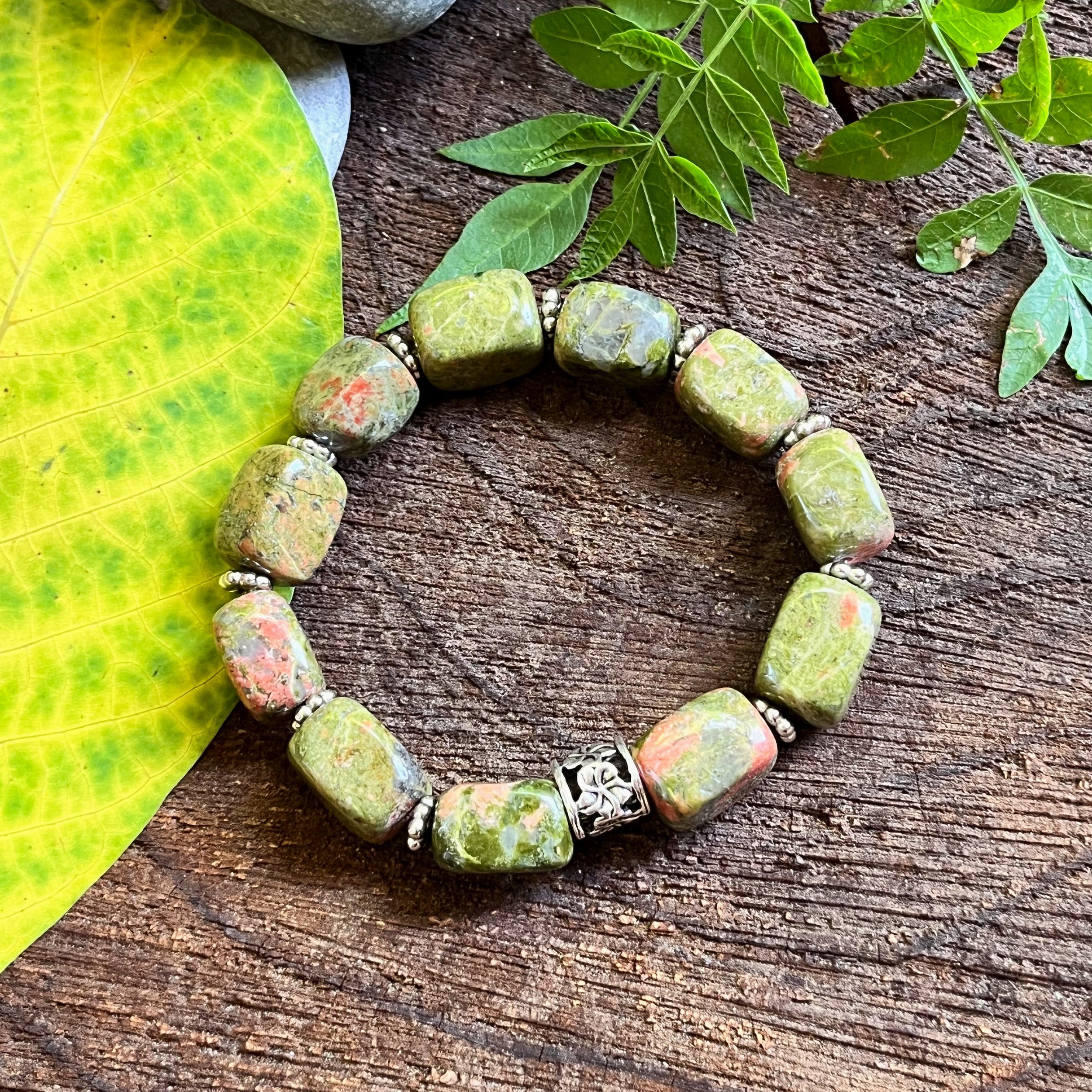 Certified Lava Natural Stone 8mm Bracelet With Unakite– Imeora