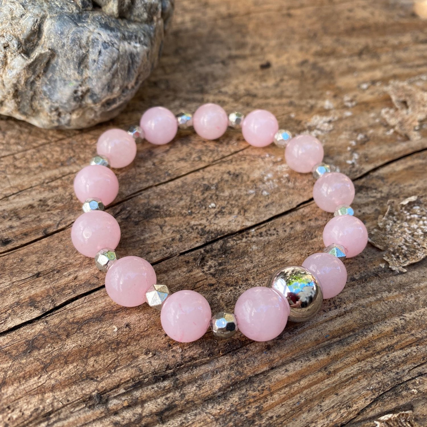 Rose Quartz Large Bead Gemstone Bracelet for Joy