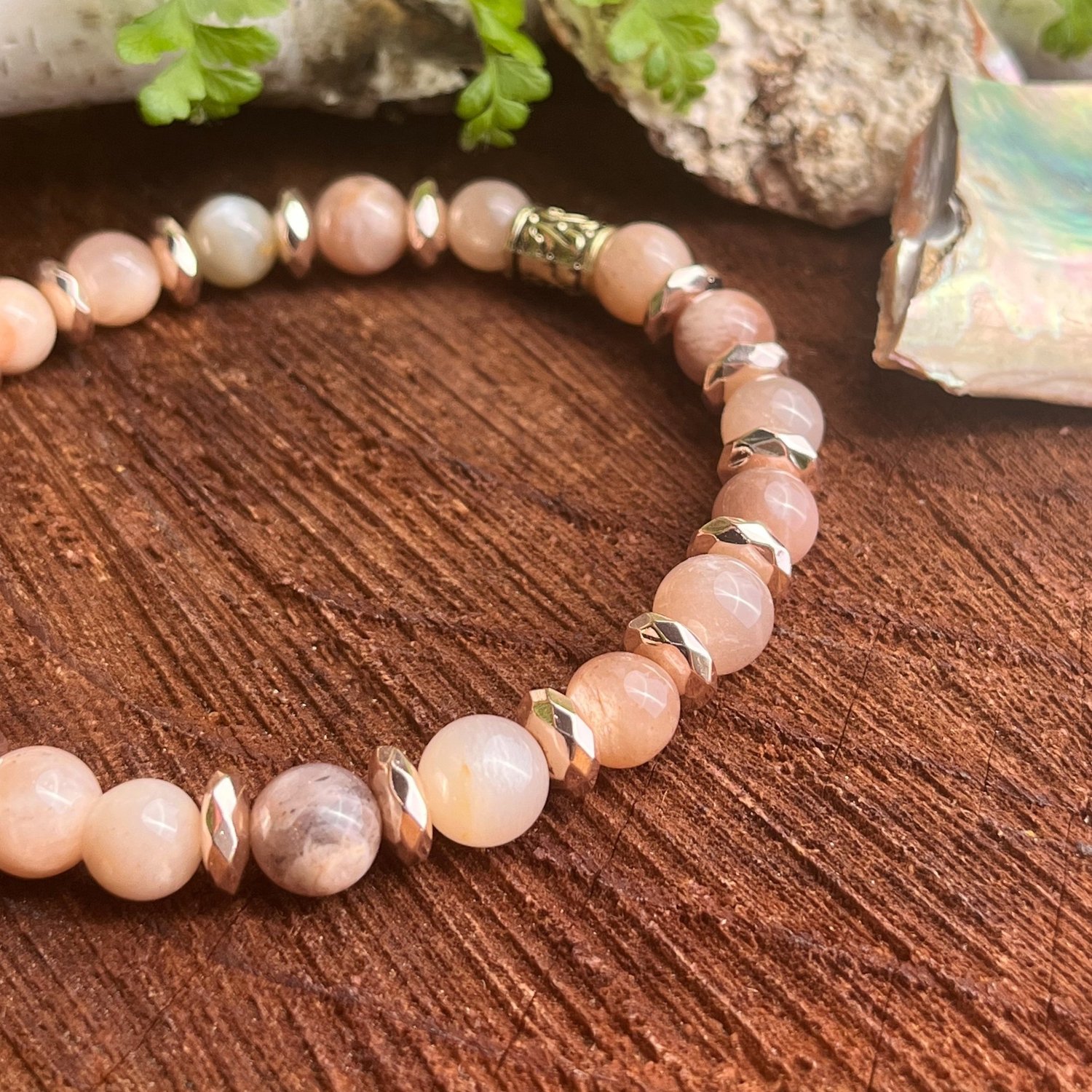 Pink Jasper with Rose Gold Hematite Spacers Stretch Bracelet with