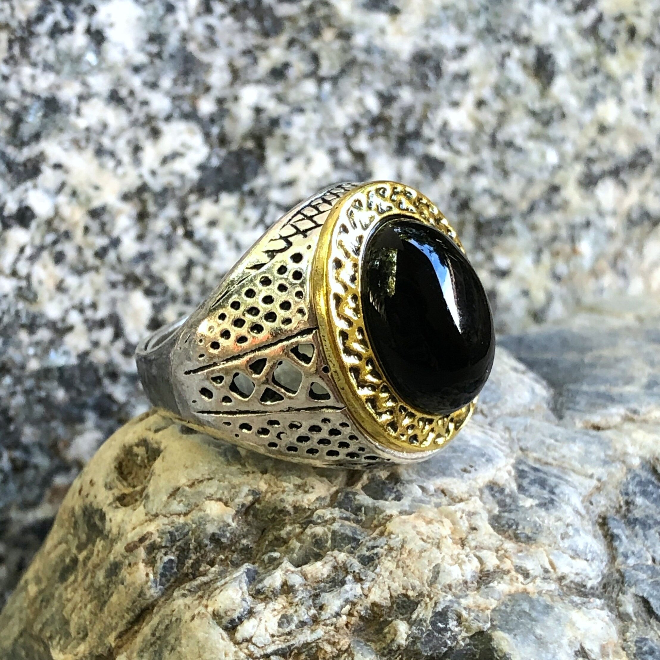 Black Onyx Stone Silver Men Ring | Boutique Ottoman Exclusive