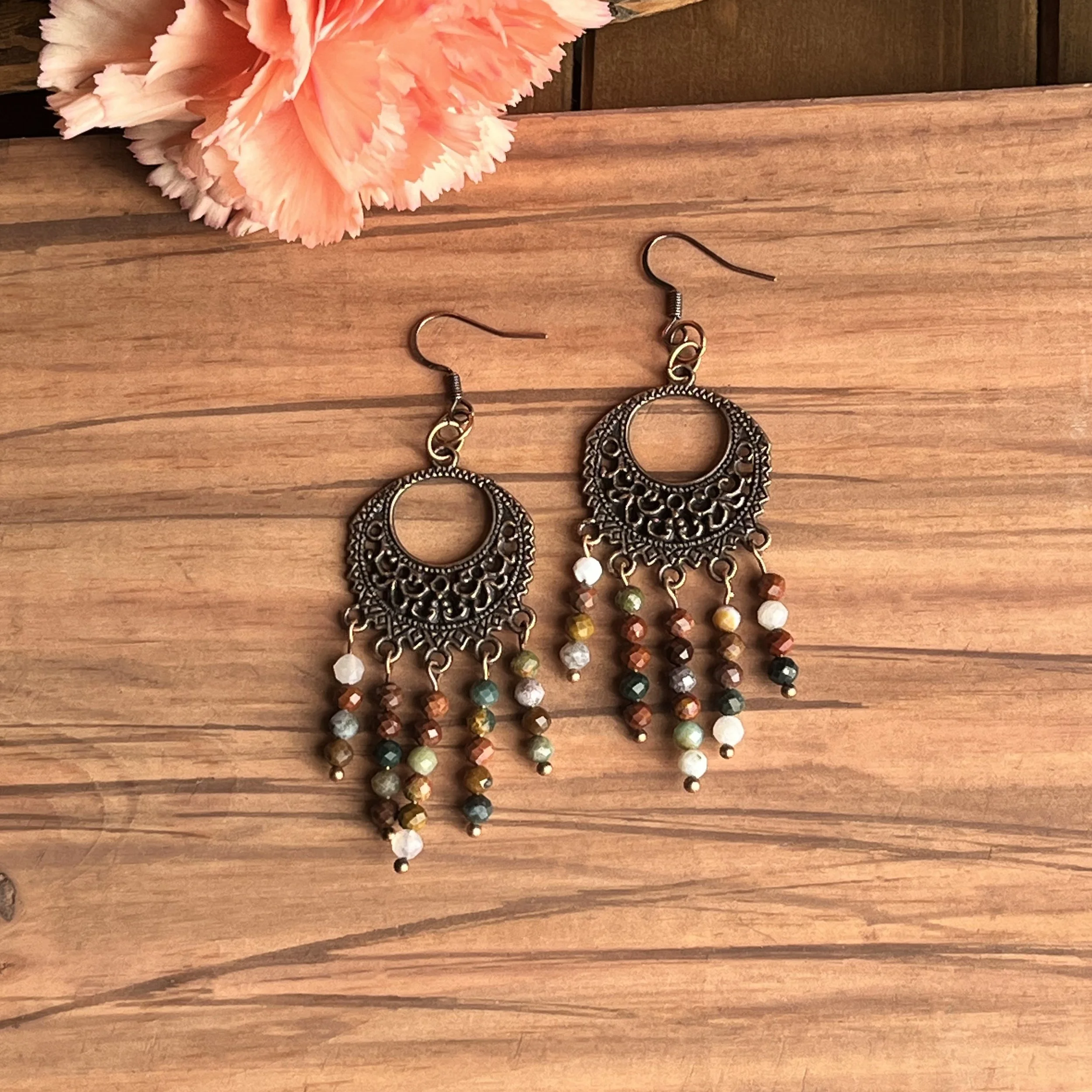 Moonstone with Ocean Jasper earrings