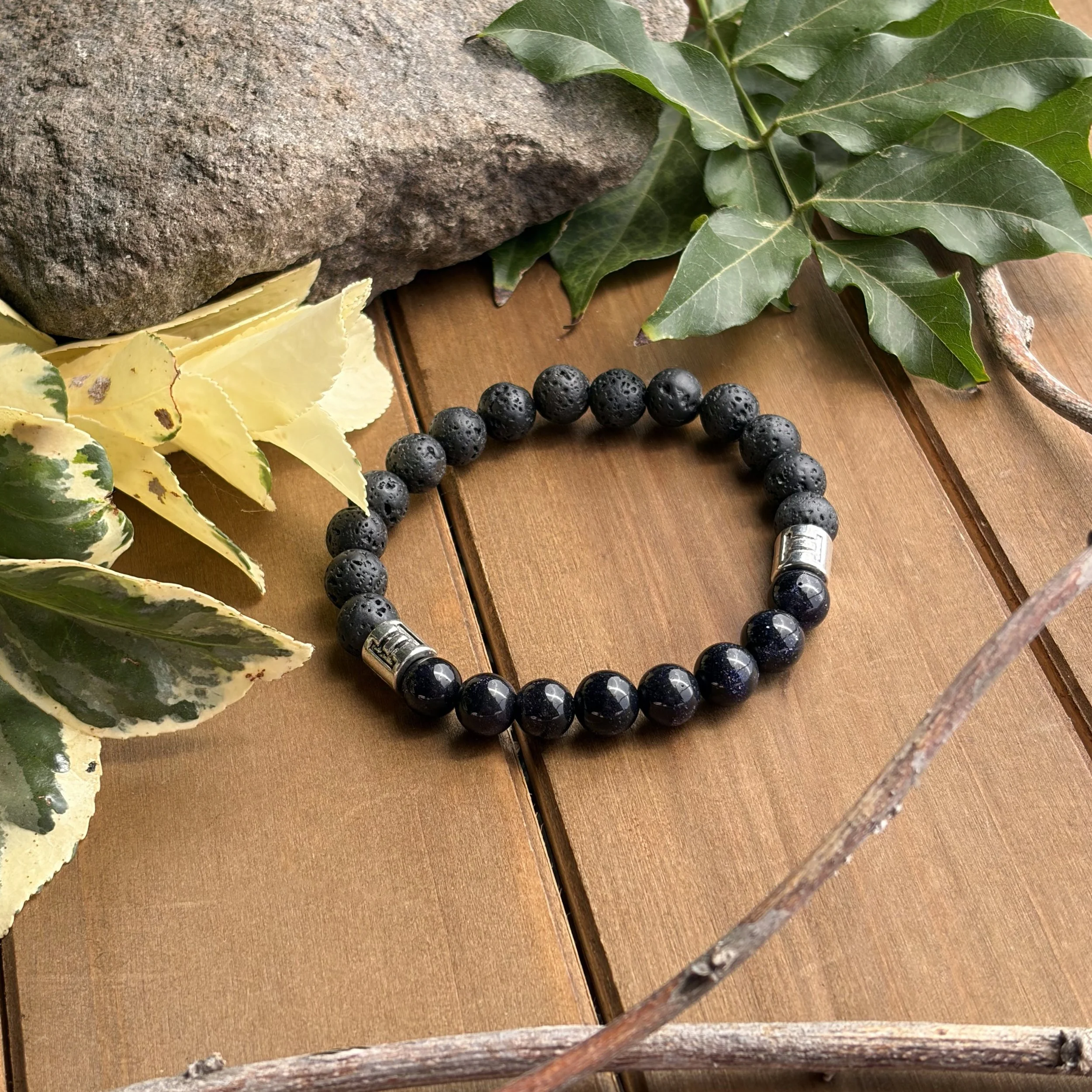Gemini black and blue gemstone bracelet
