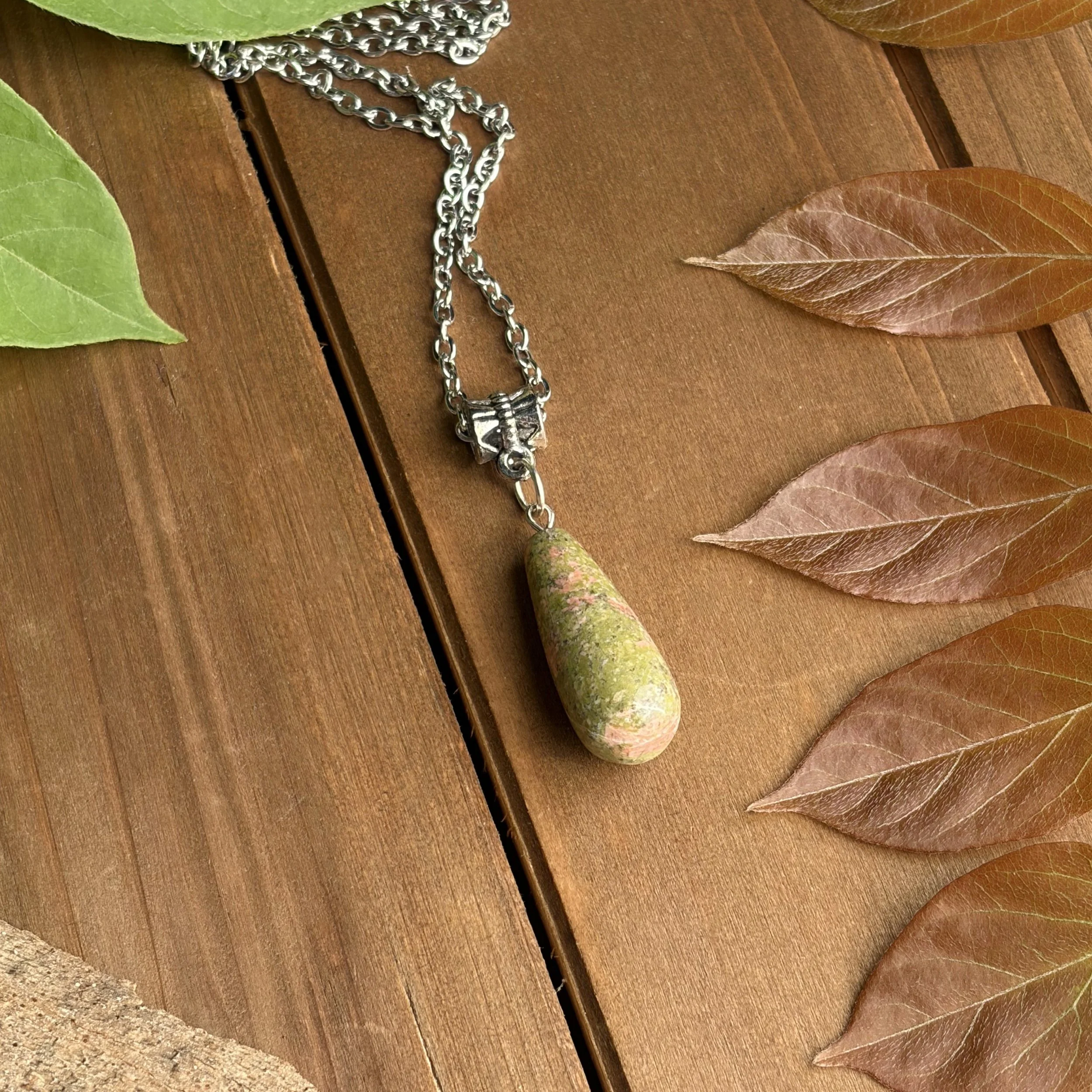green and pink gemstone necklace