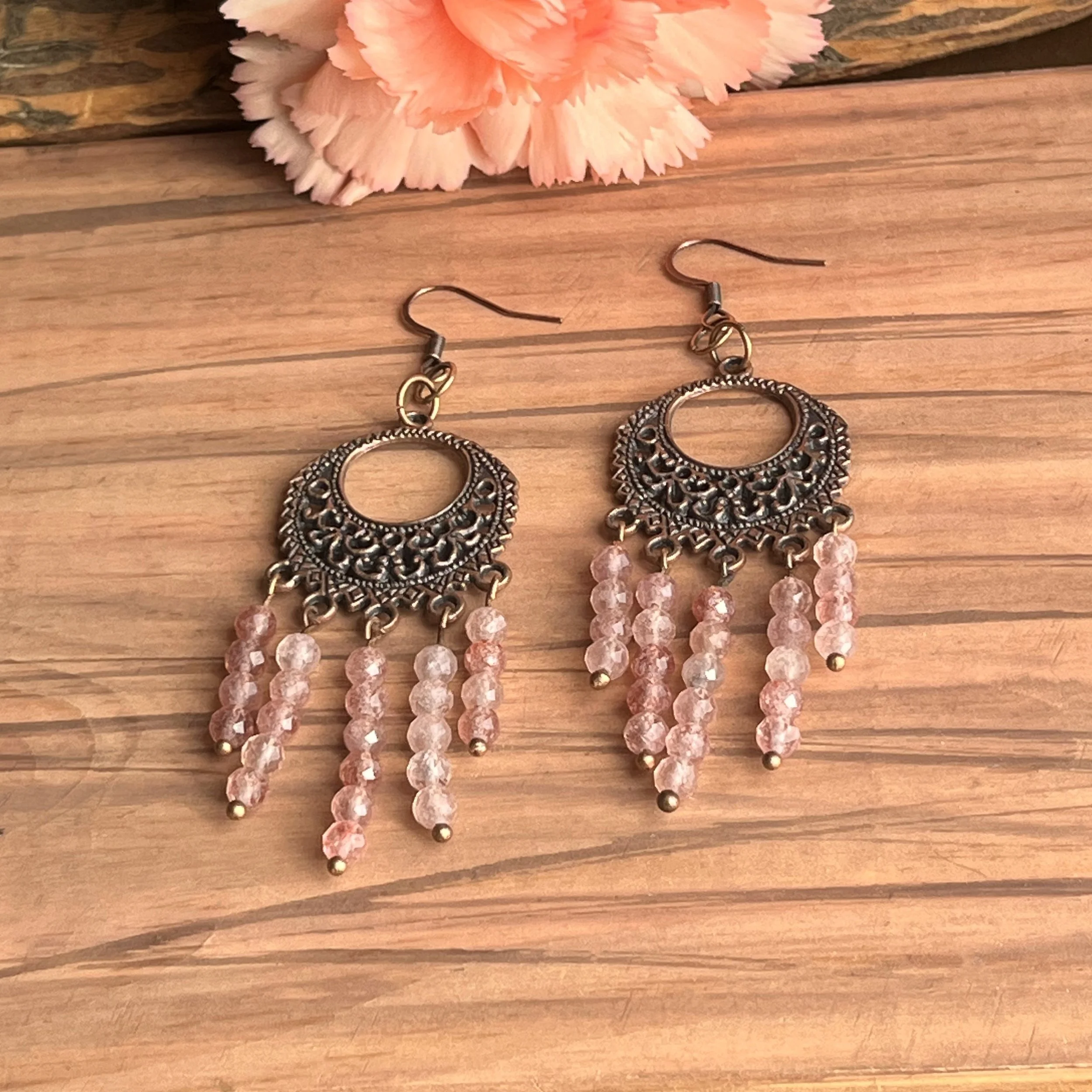 pink crystal dangle earrings