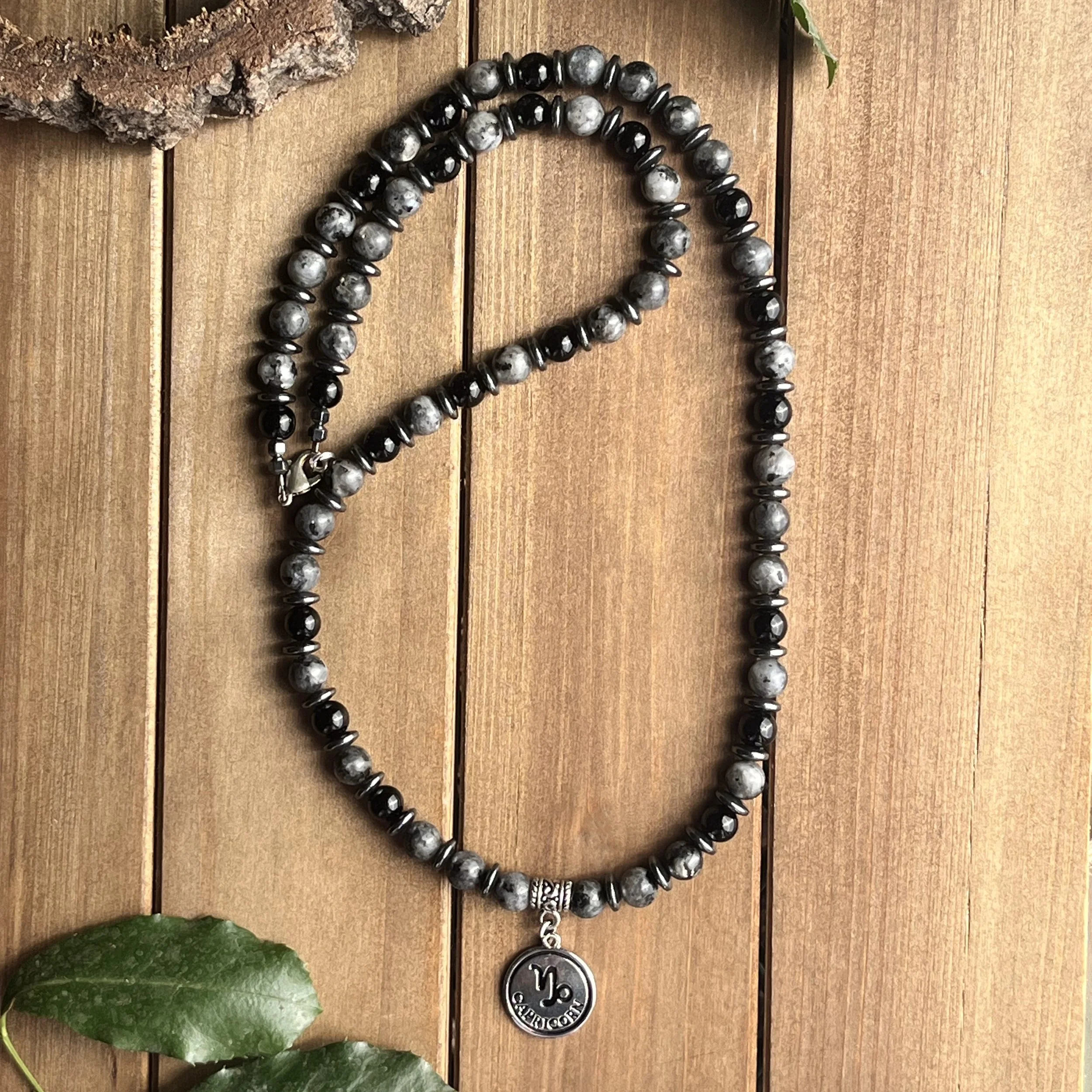 Capricorn black gemstone bead necklace