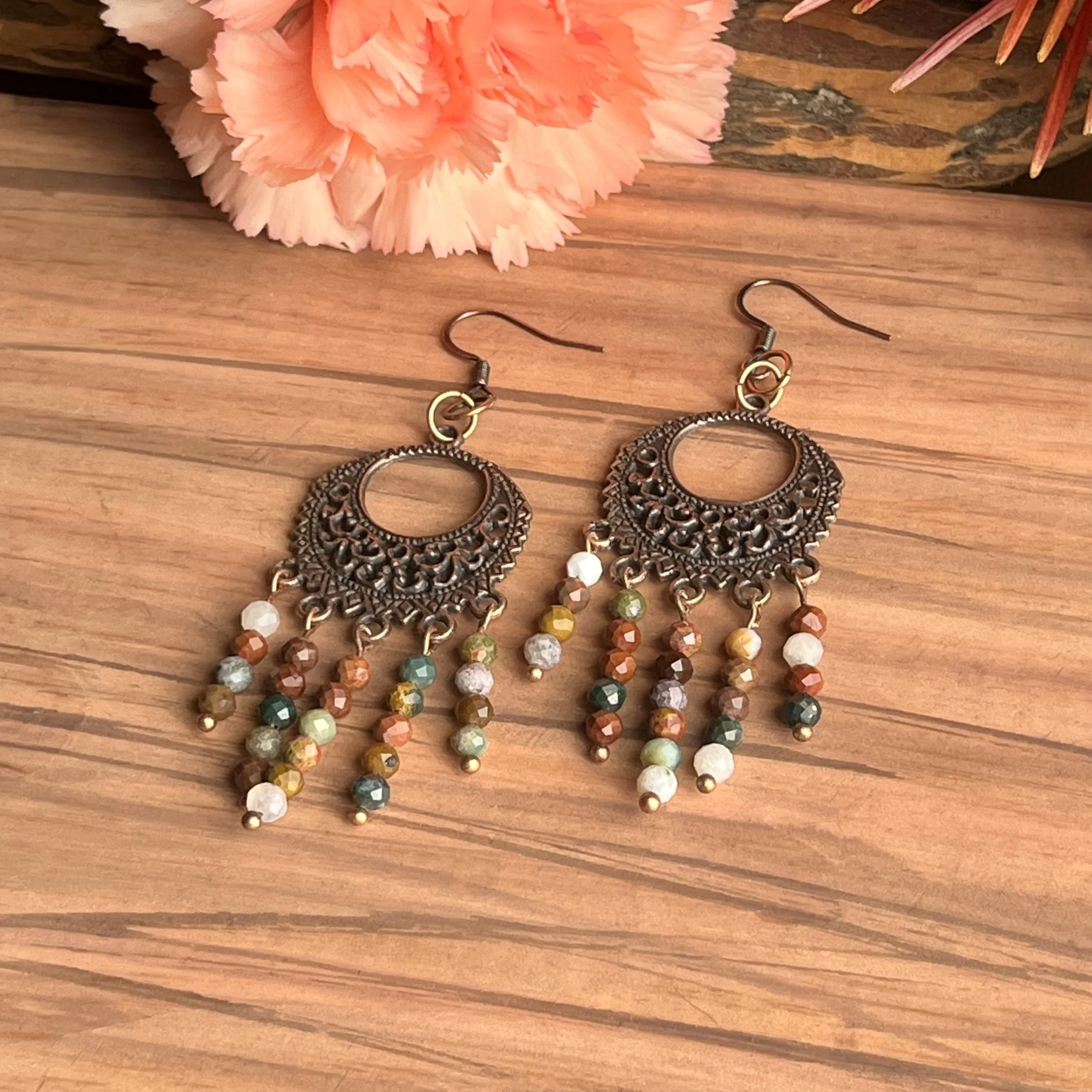dream catcher earrings with Moonstone and Jasper