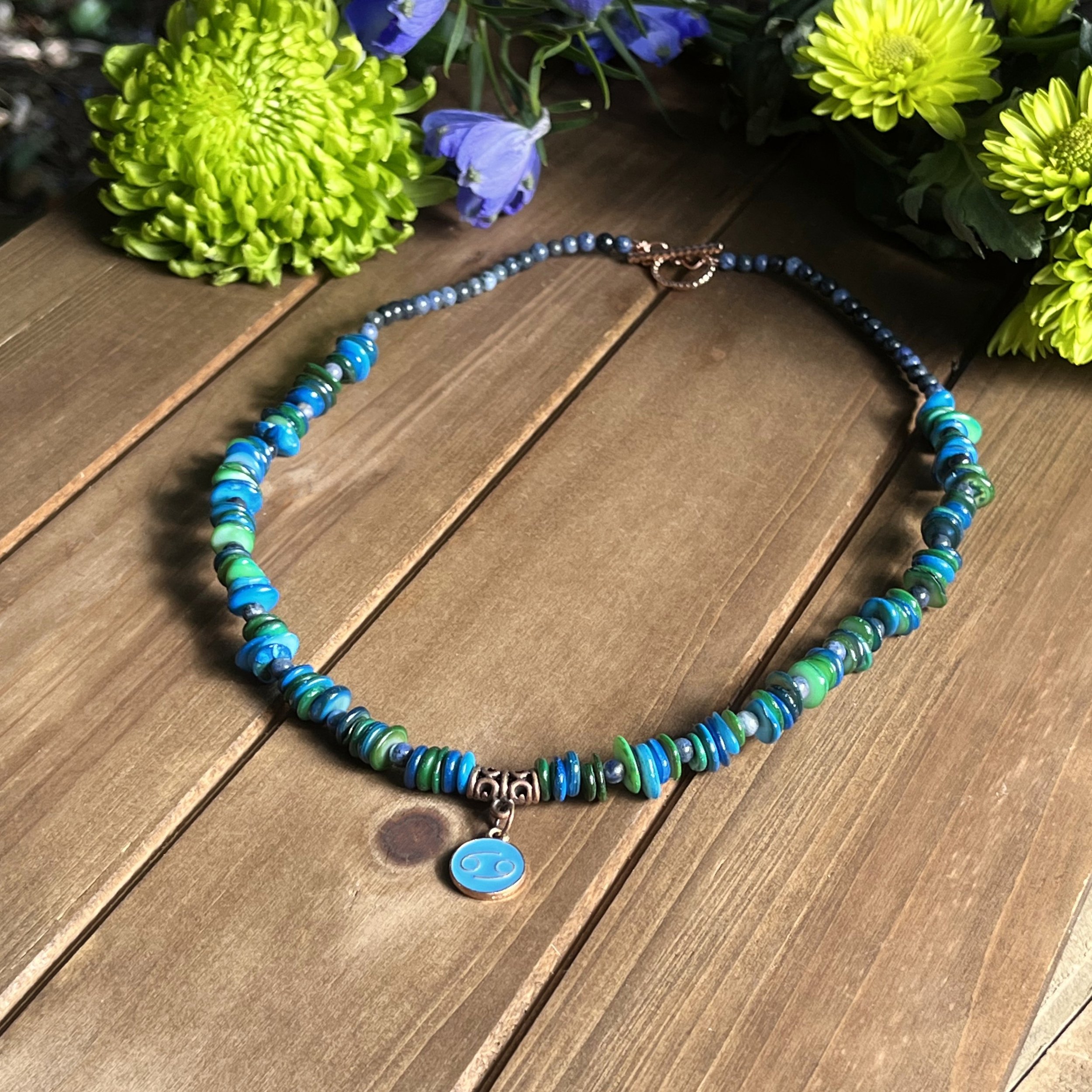 Cancer zodiac gemstone shell necklace