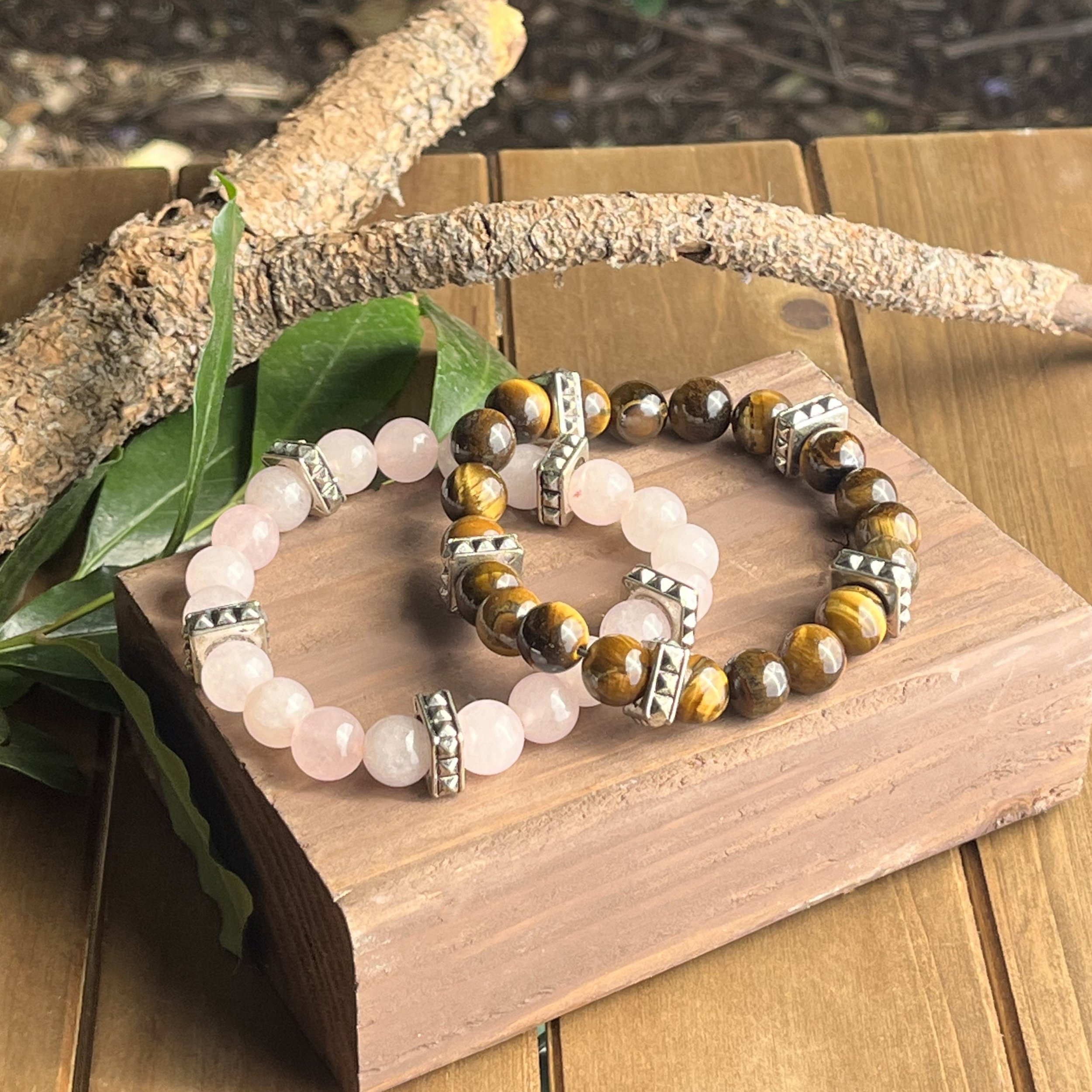 Rose Quartz and Tiger Eye bracelet set