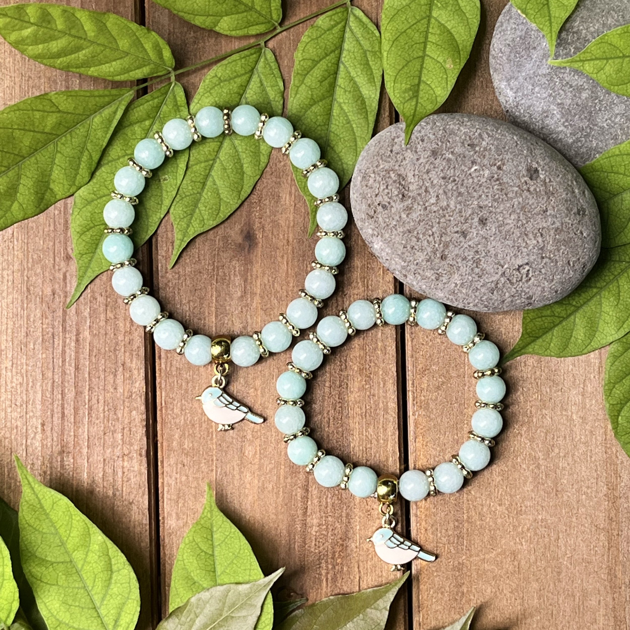 Amazonite Chalcedony Matching Bird Bracelet Set