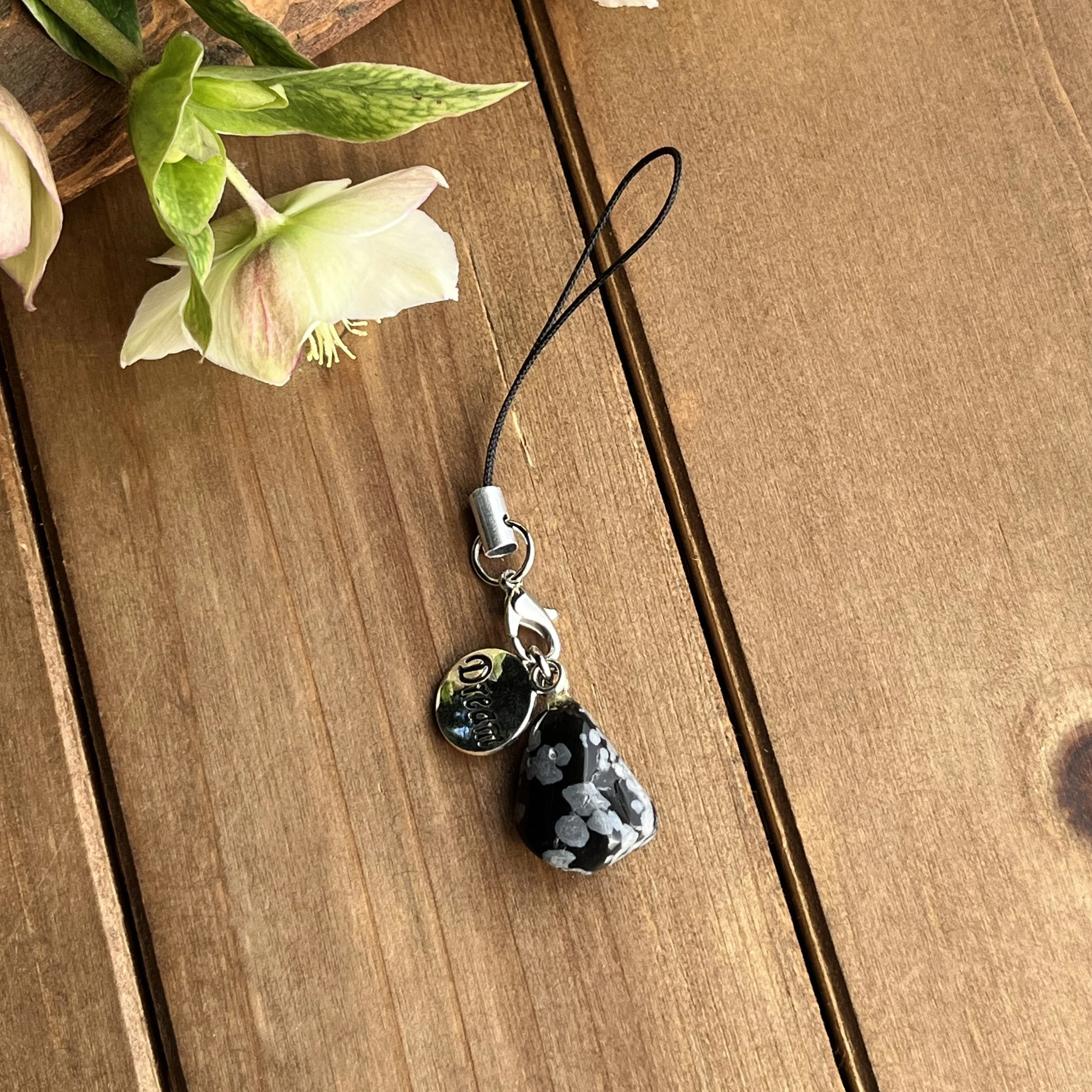 natural snowflake obsidian charm