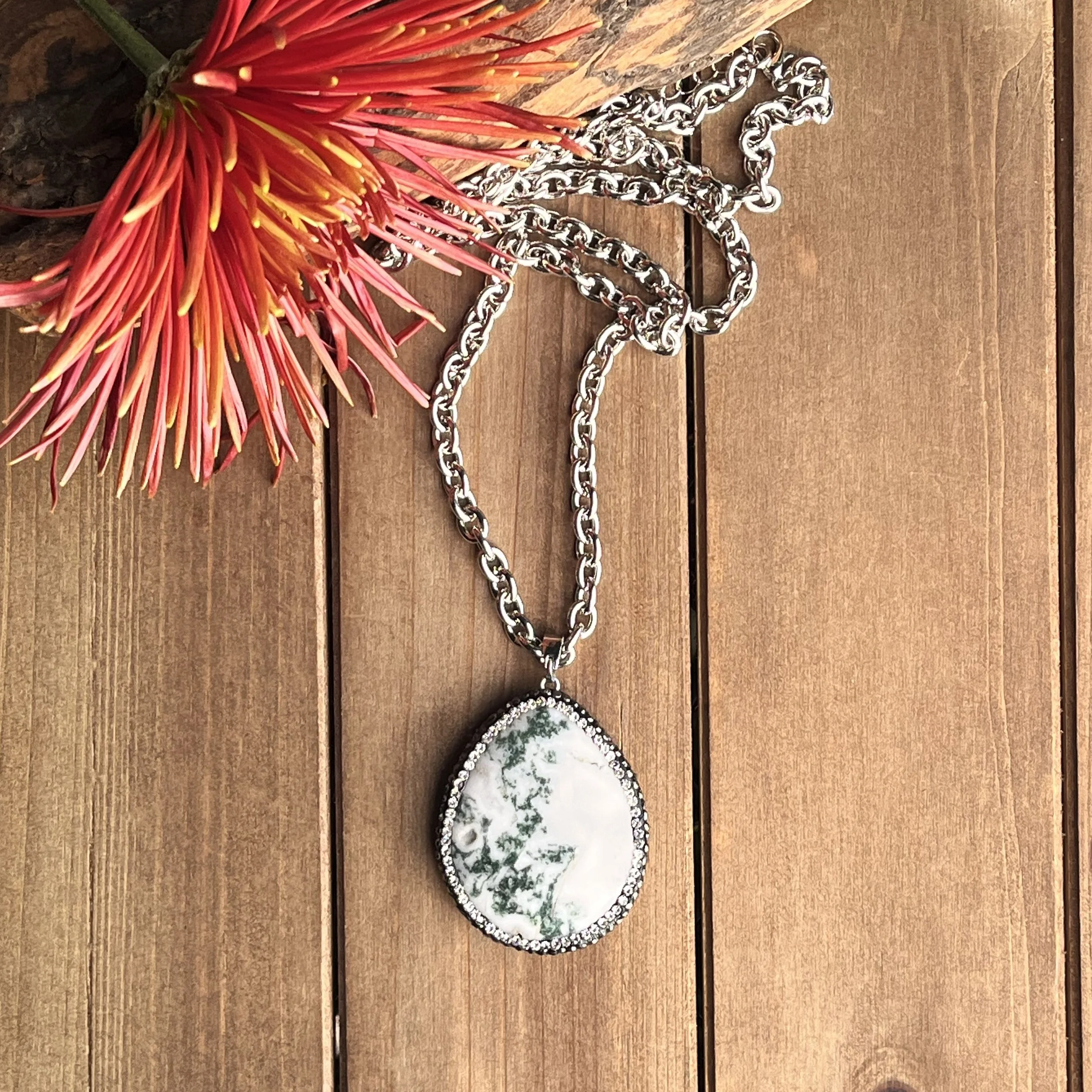 Tree Agate large pendant necklace