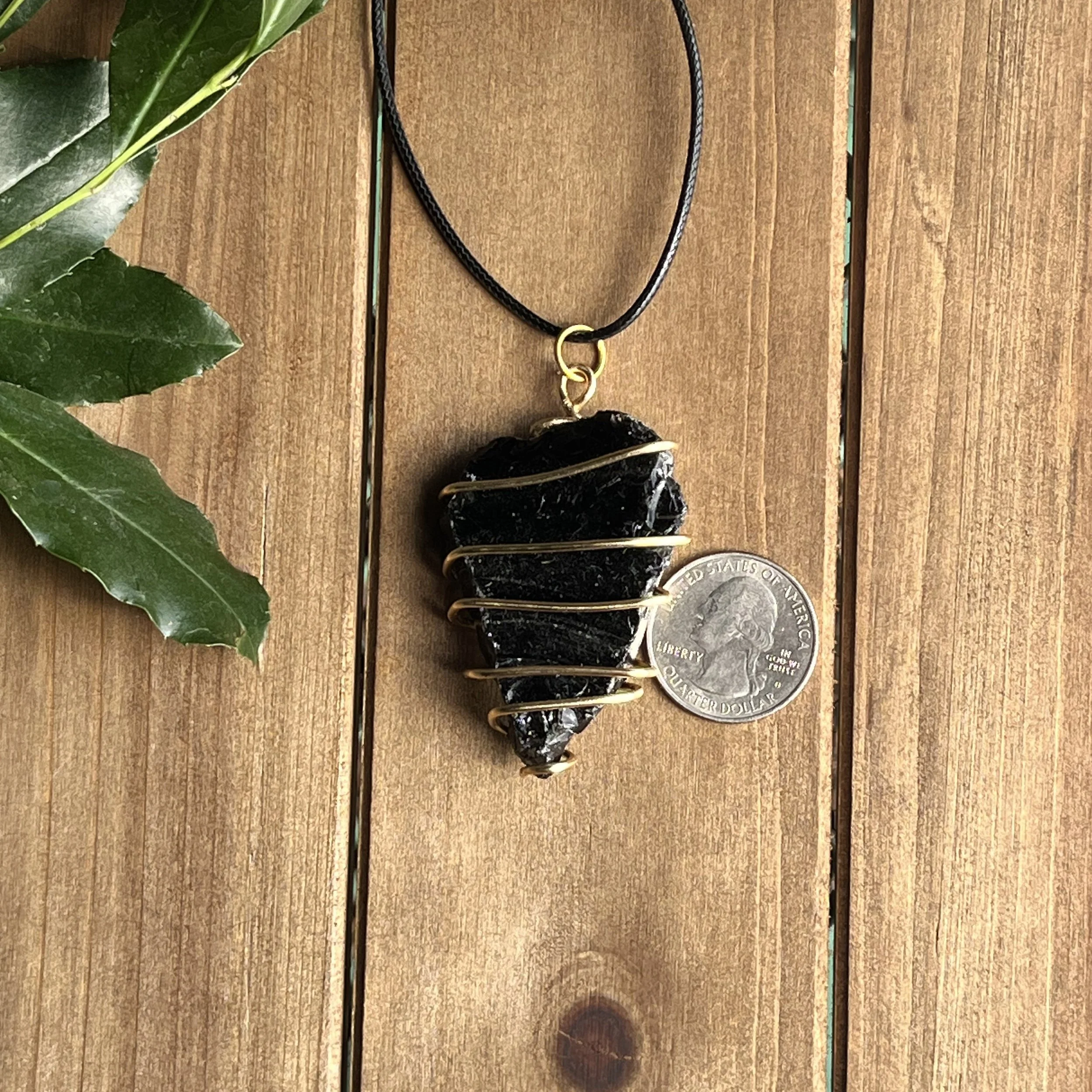 natural obsidian wrapped necklace