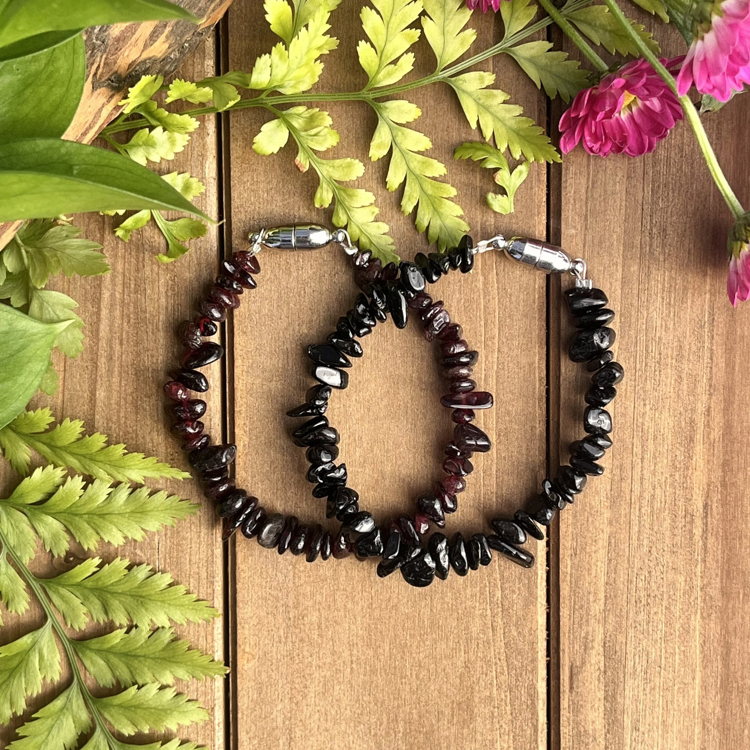 Black Tourmaline and Garnet bracelets