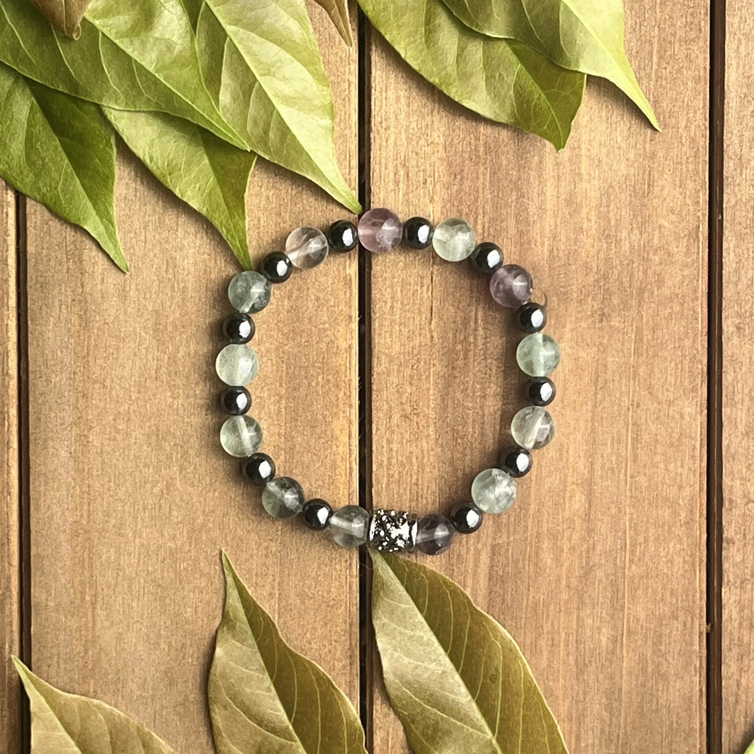 Fluorite with Hematite Bracelet for Quick Thinking