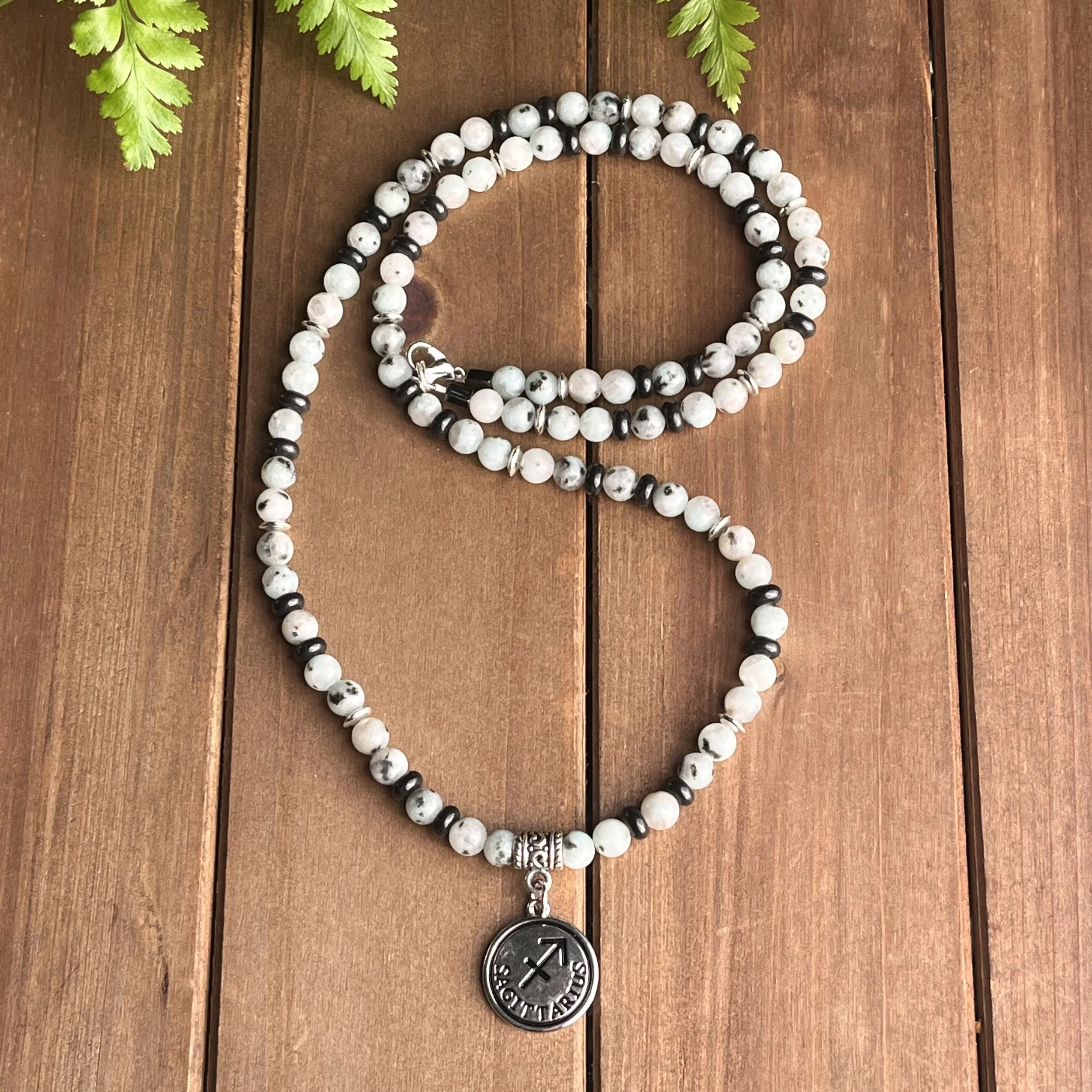 Sagittarius Kiwi Jasper Bead Necklace for Wholeness 28"