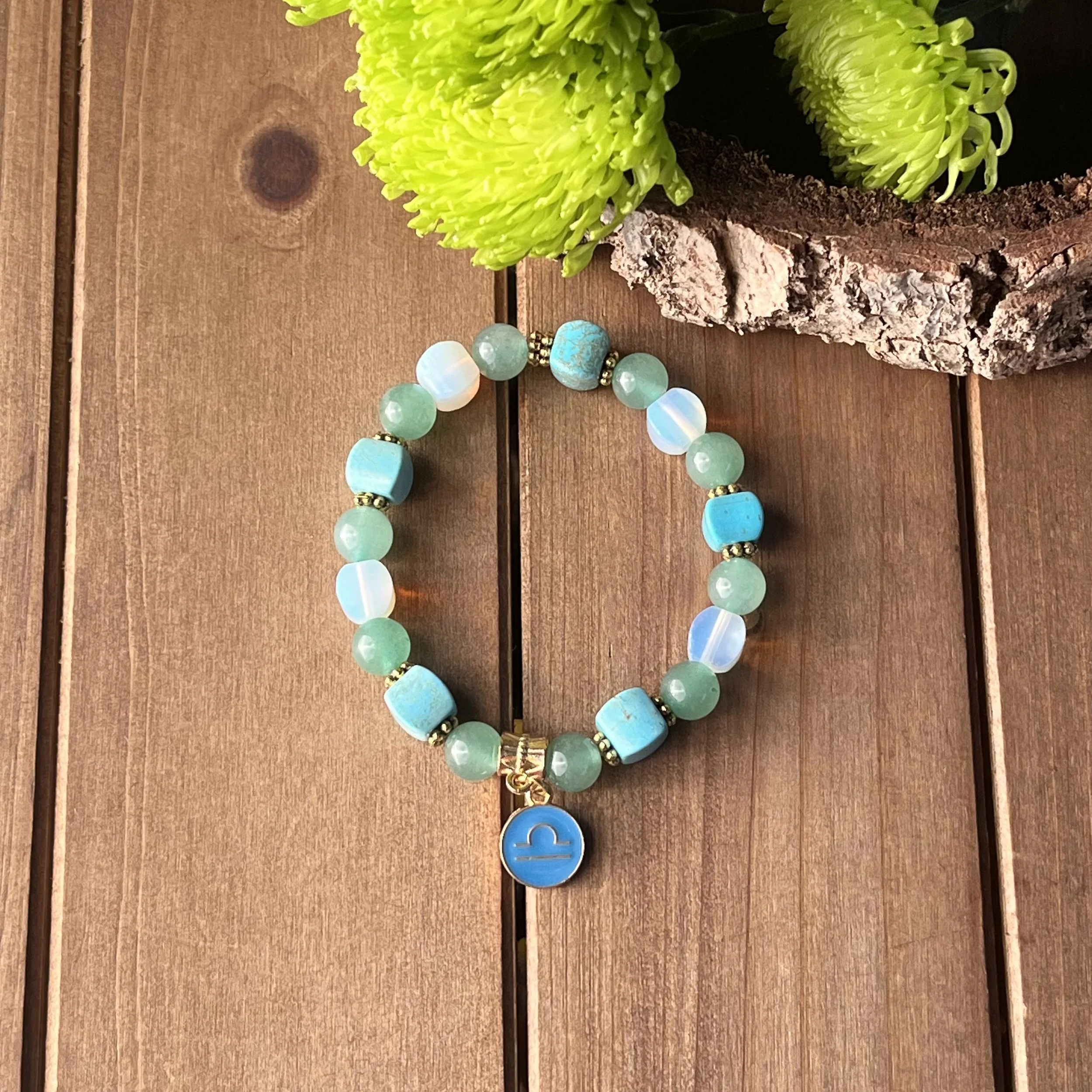 Libra Howlite with Opalite and Aventurine Nugget Bracelet for Intelligence