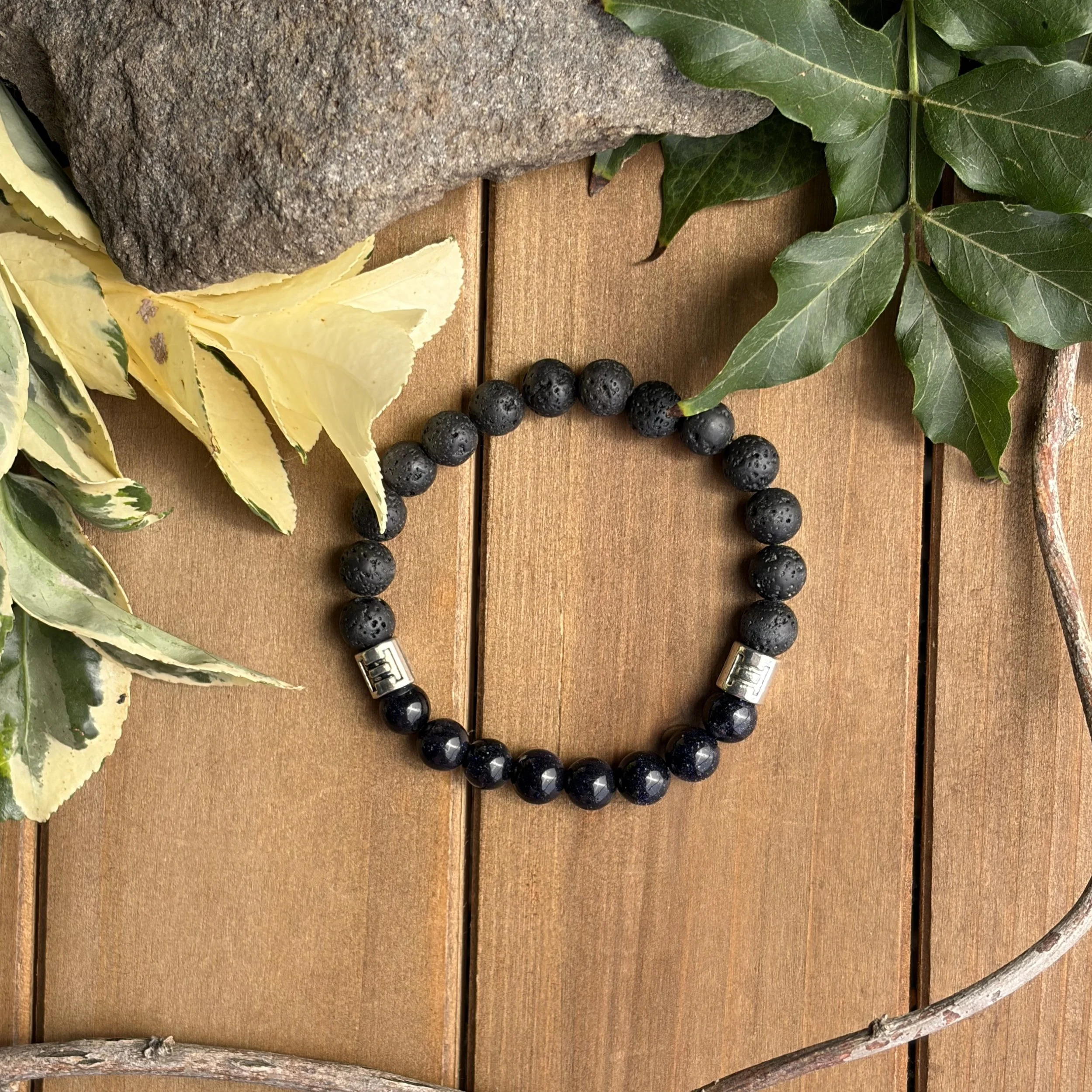 Gemini Lava Stone with Blue Goldstone Bracelet for Success
