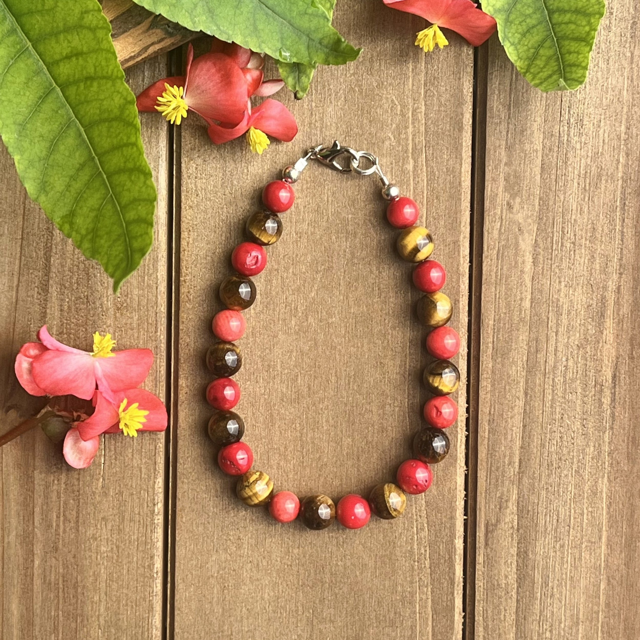 Tiger Eye with Red Coral bracelet