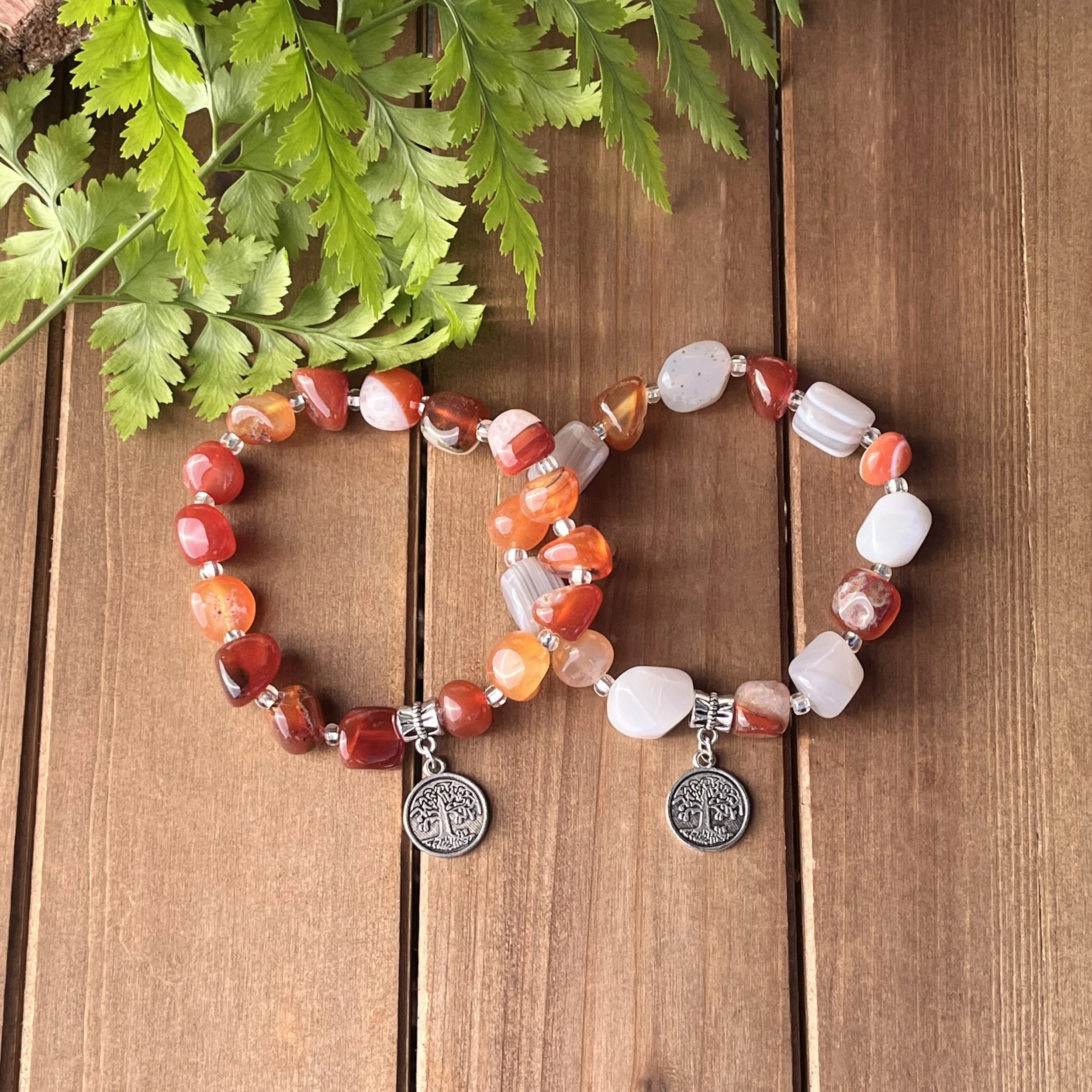 Carnelian with Gray Agate Tree of Life bracelets