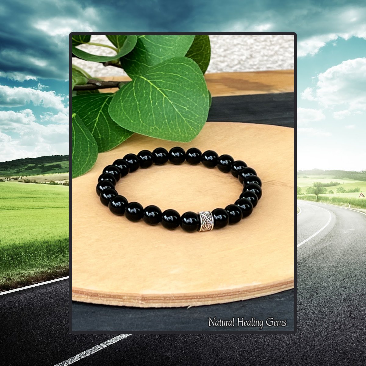 KALIFANO | Natural Black Agate & Pearls Gemstone Bead Bracelet