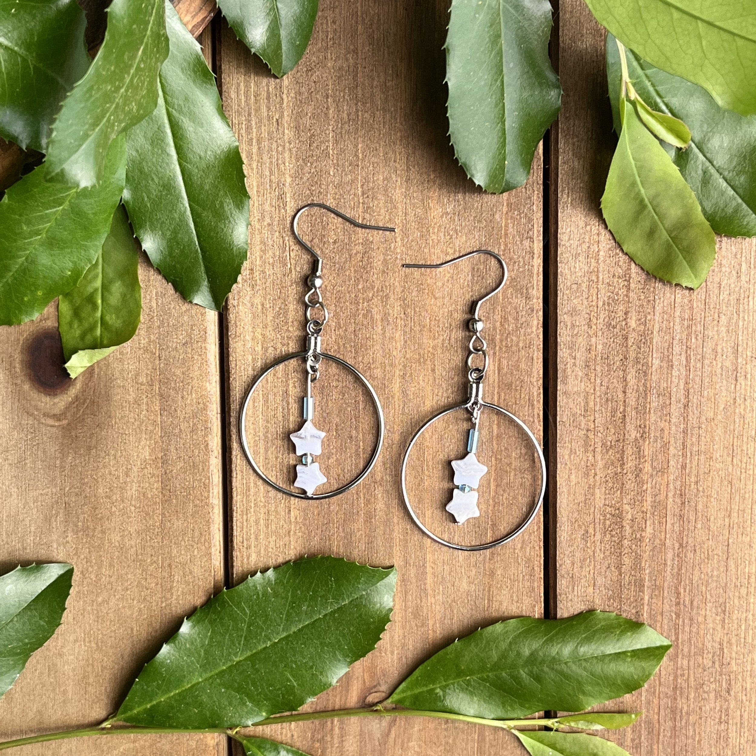 Blue Lace Agate star hoop earrings