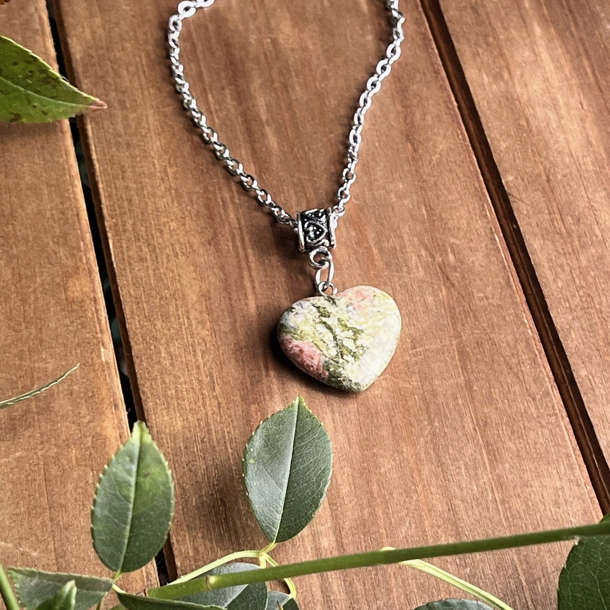 Unakite Jasper healing heart necklace