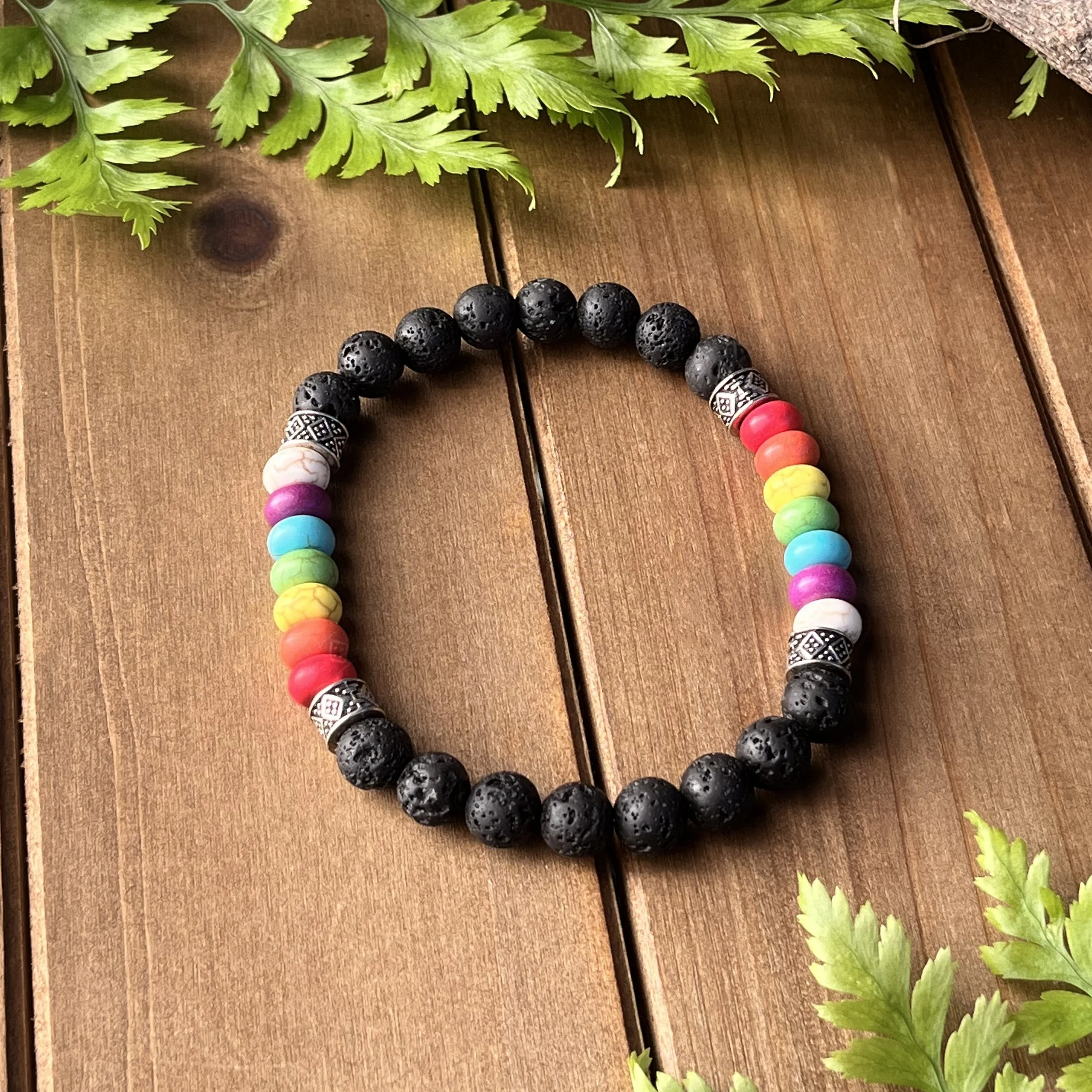 Lava Stone with Howlite bracelet for chakra healing
