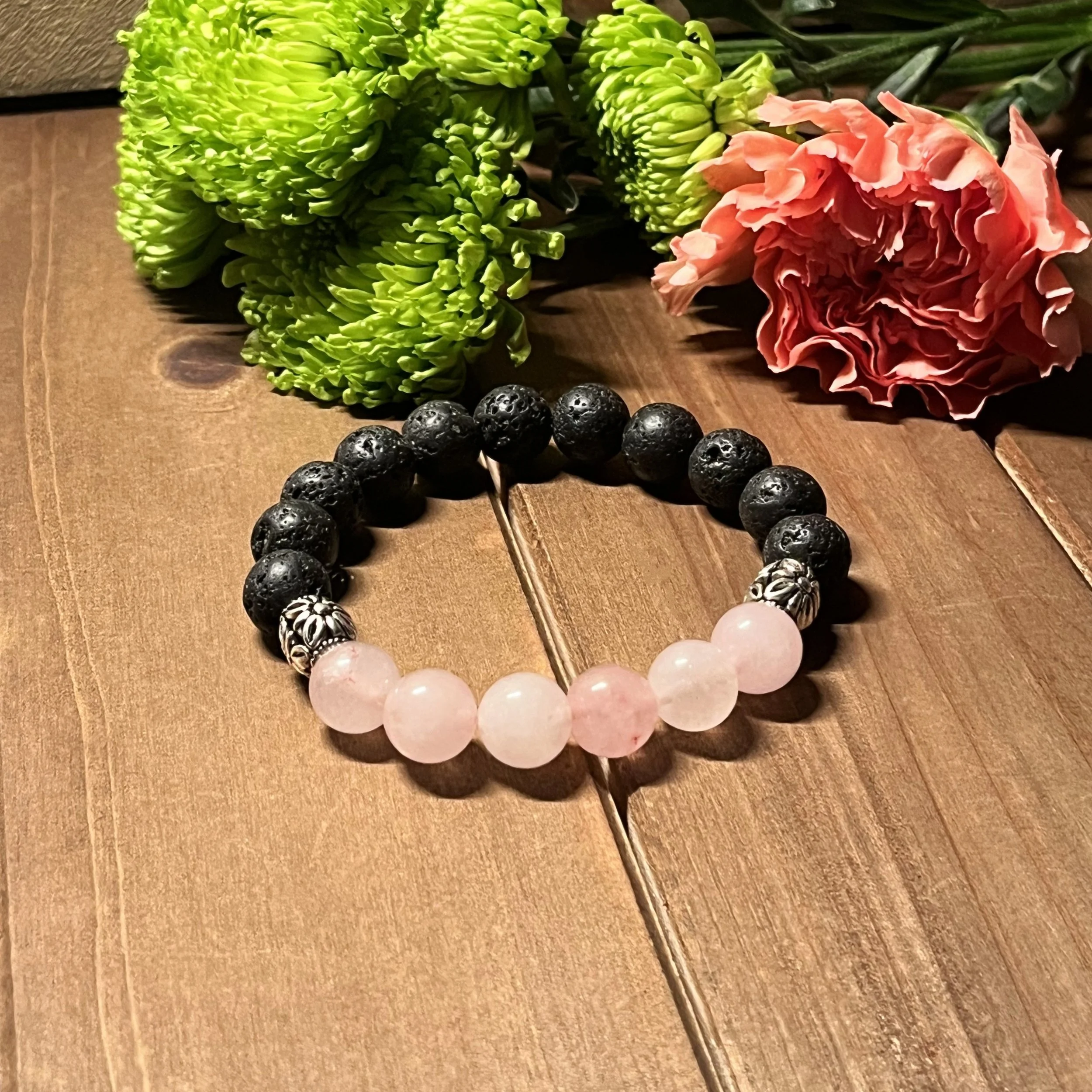 rose quartz lava stone bracelet