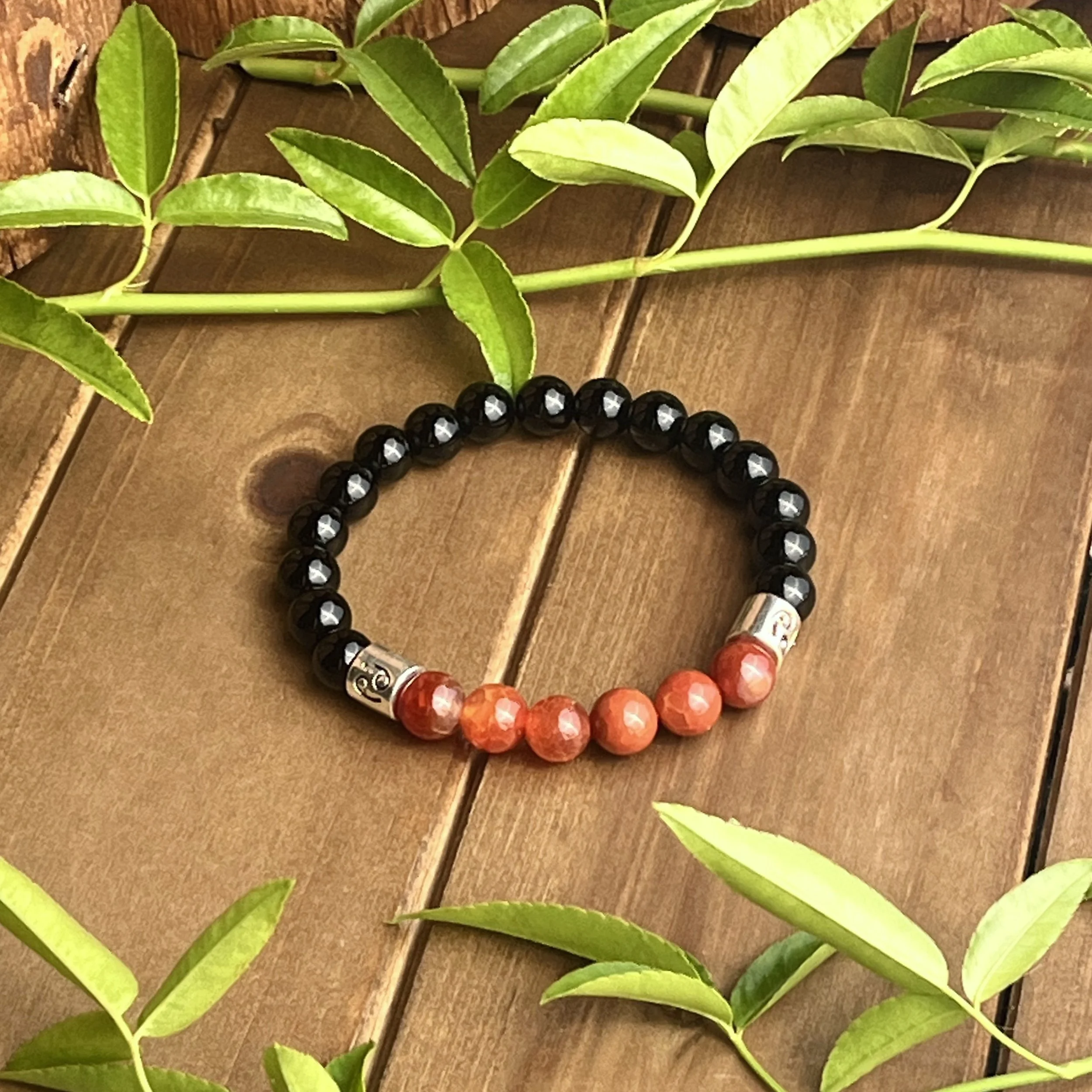Cancer zodiac black and red gemstone bracelet