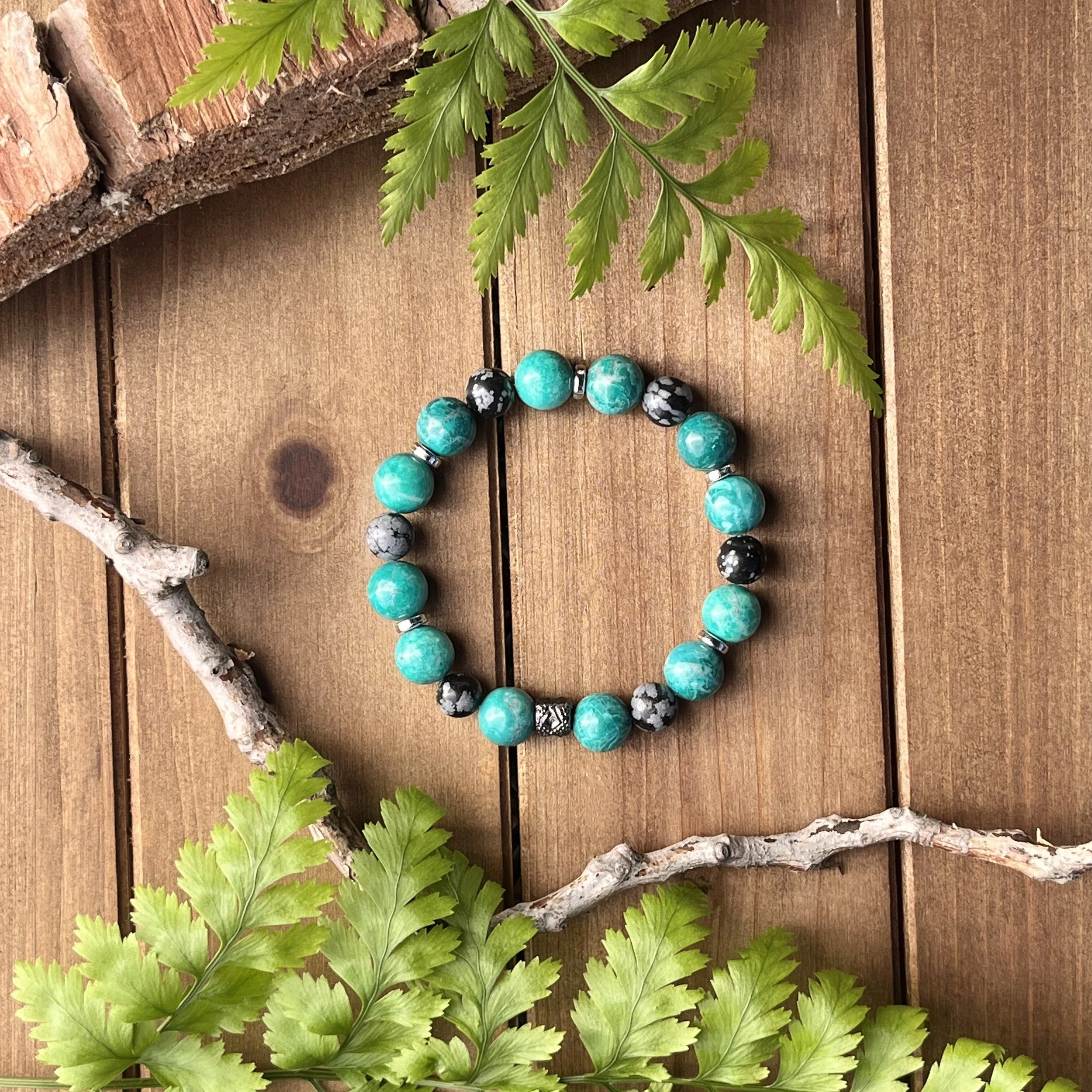 Impression Jasper with Snowflake Obsidian bracelet