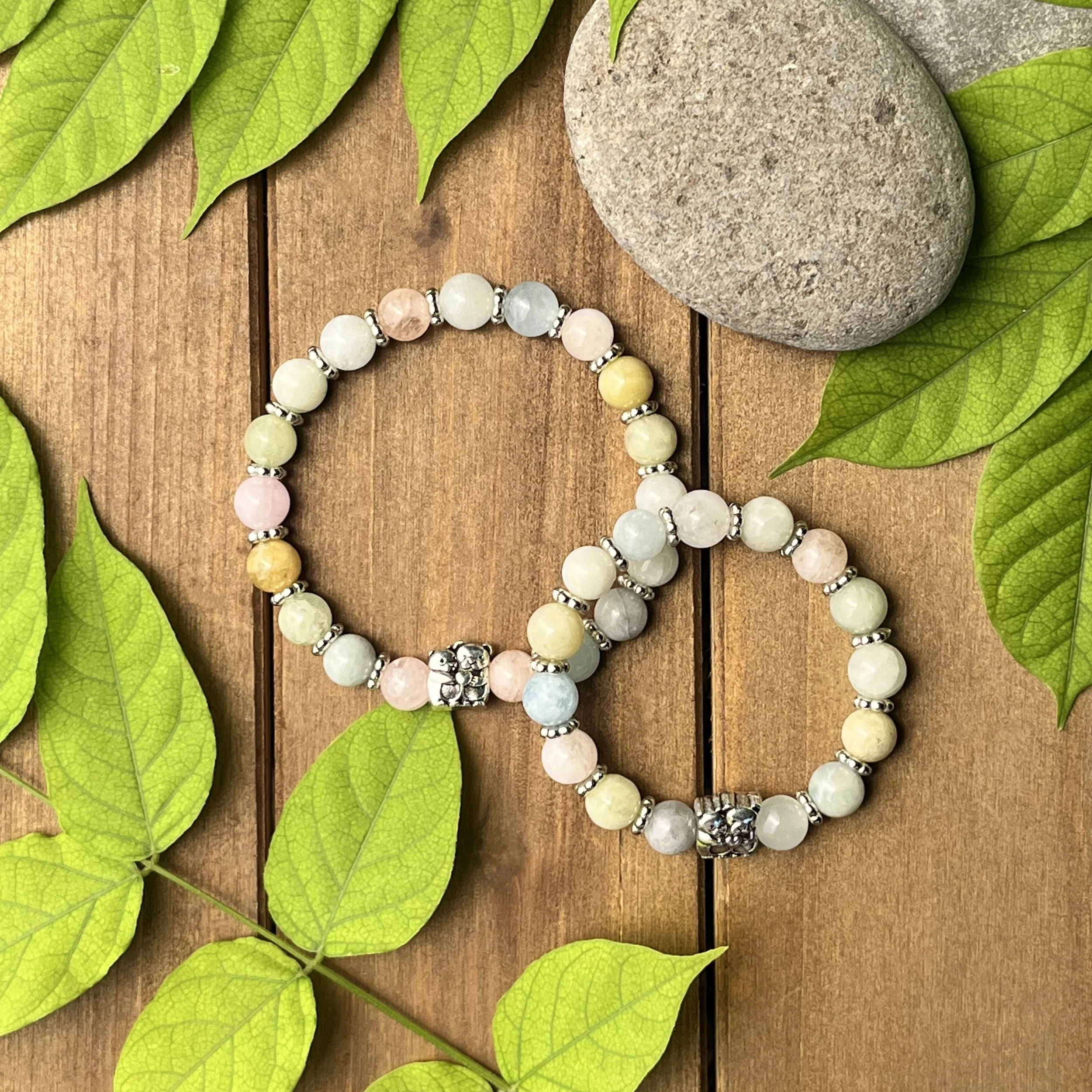 Morganite Matching Teddy Bear Bracelet Set