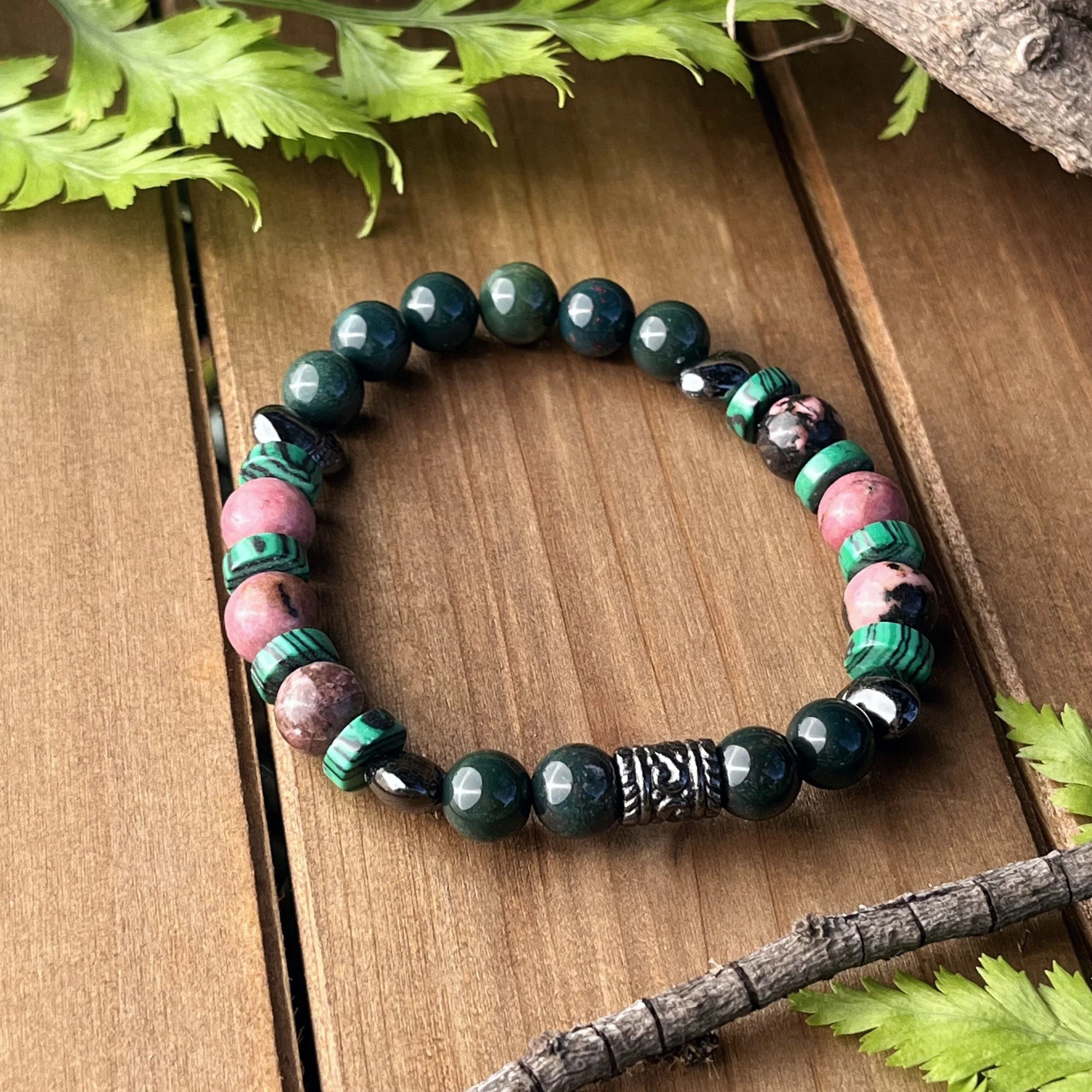 pink and green gemstone healing bracelet